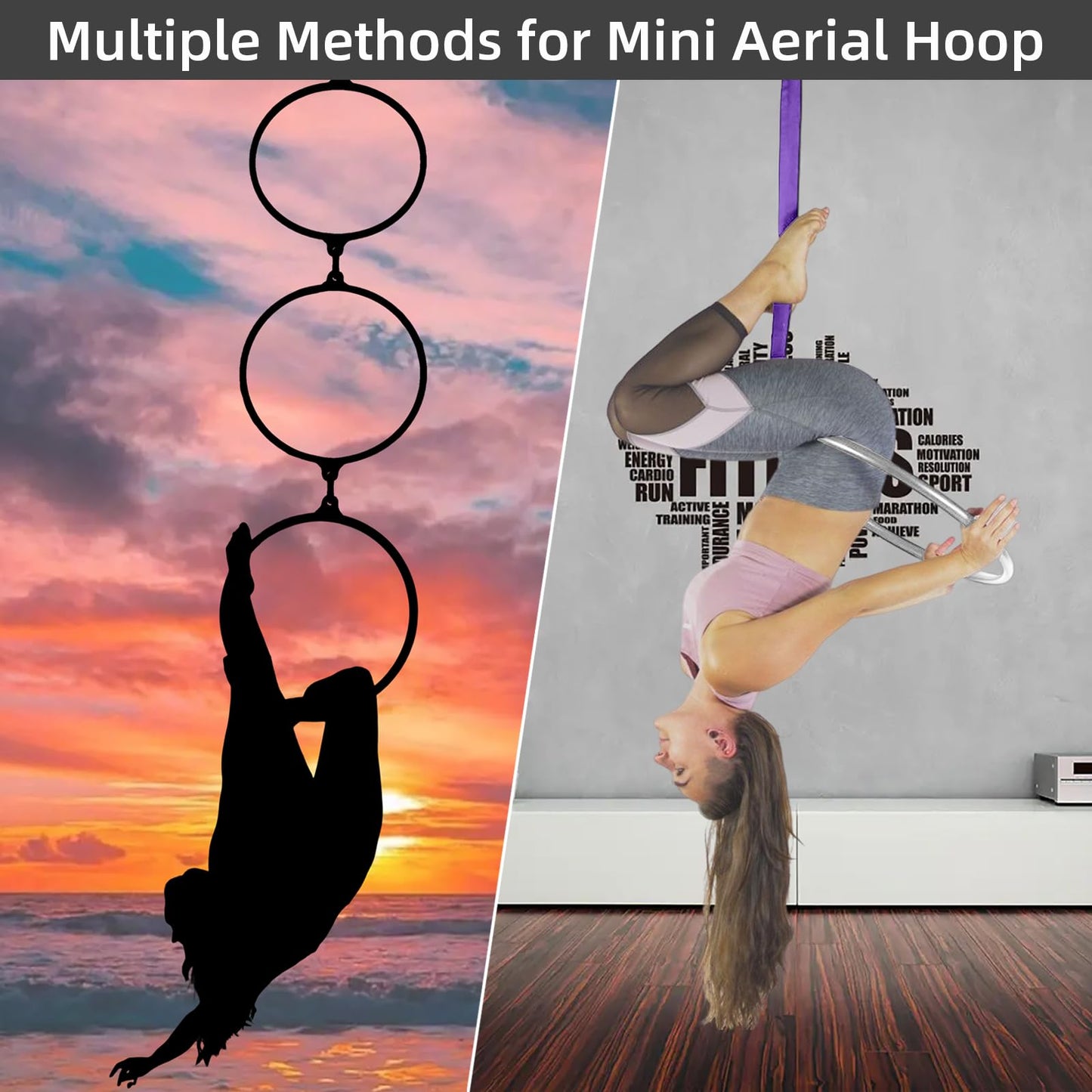 PRIOR FITNESS Mini Lyra Hoop Set, 17 Inch Small Aerial Hoop Kit, Circus Aerial Equipment, Stainless Steel Yoga for Home Fitness