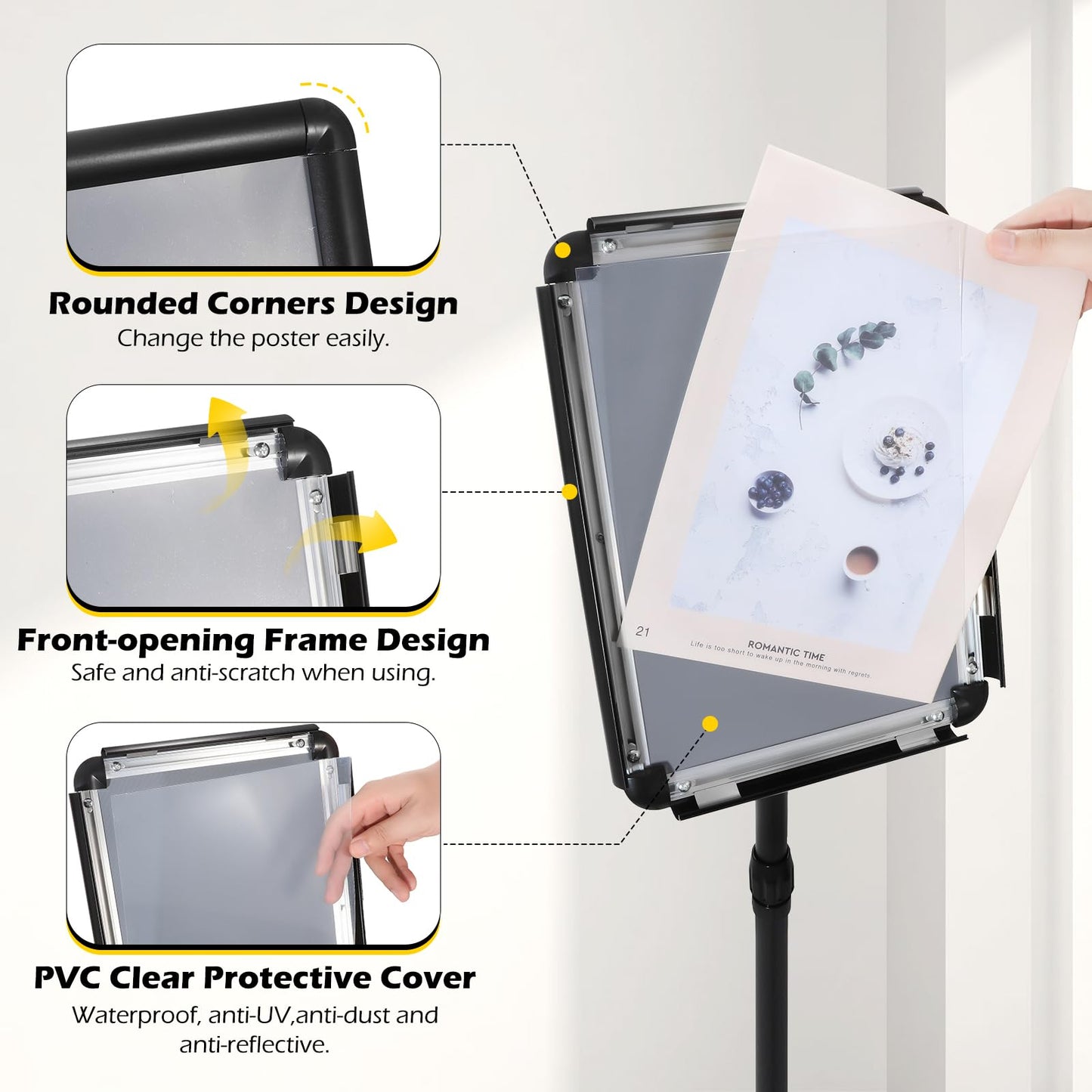 Dyna-Living Sign Stands for Display 8.5 x 11 Inch, 8 Packs Adjustable Sign Holder Stands, Pedestal Sign Holder with Heavy Duty Base for Sign Standing Display, 360° Rotation Floor Standing Sign Holder