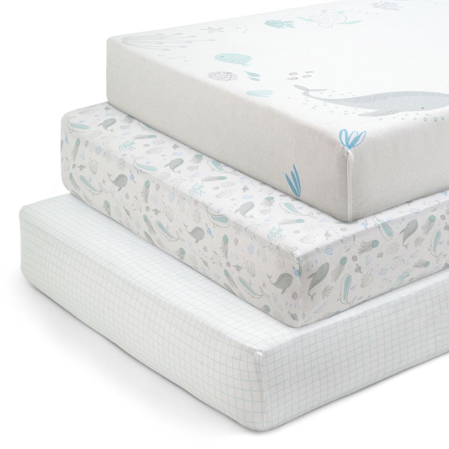 Delta Children Fitted Crib Sheets for Girls and Boys - 100% Organic Cotton Crib Sheet for Standard Crib and Toddler Mattresses - 28x52 Inch - GOTS Certified (Pack of 3), Sea Life
