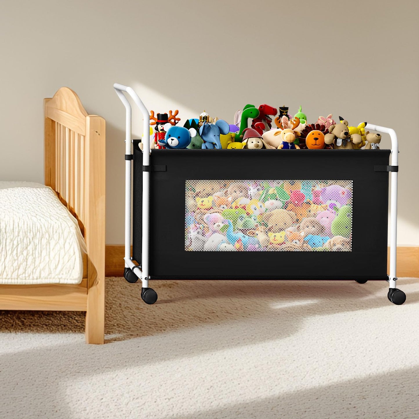 KEEGH Extra Large Toy Box for Kids with 360° Rotating Wheels, Heavy Duty Toy Chest for Boys and Girls, Toy Storage Organizer for Kids, Toy Bins for Living Room, Nursery, Bedroom(Black)