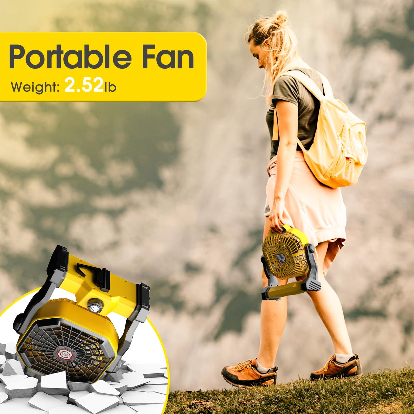 JINLICTE Solar Fan with LED Lantern, Camping Fan with 7W Solar Panel, Rechargeable Solar Powered for Outside, Quiet Battery Operated Tent for Picnic, Barbecue, Fishing, Travel