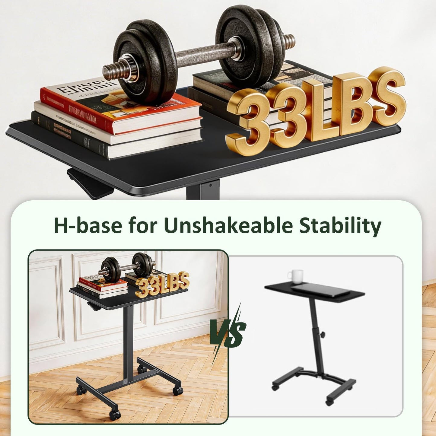 SageNest Adjustable Mobile Standing Desk, Rolling Sit-Stand Laptop Desk with Locking Wheels, Compact Portable Computer Table for Home Office or Dorm, Black
