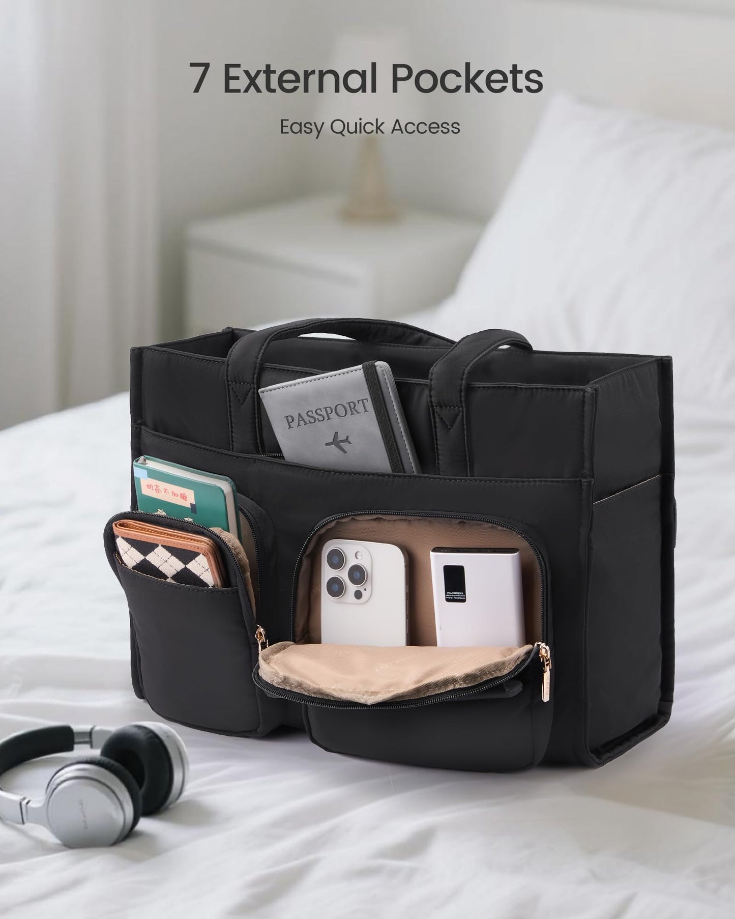LOVEVOOK Teacher Tote Bag for Women, Multi-pocket Laptop Bag with Large Cup Holder, Nurse Bags Work Briefcase Computer Purse Handbag for Business Office College Travel