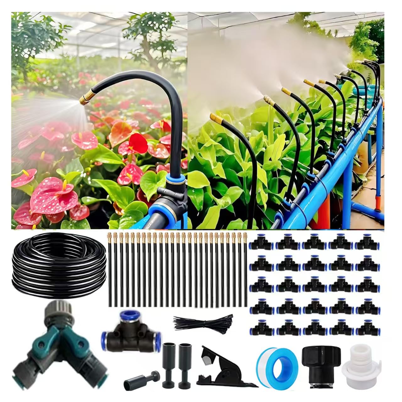 Drip Irrigation Kit,Automatic Garden Watering System with New Quick Connectors and 360-degree Bending Dropper Atomizing Nozzles for Watering System for Garden Plant Lawn Patio. (25 Nozzles)