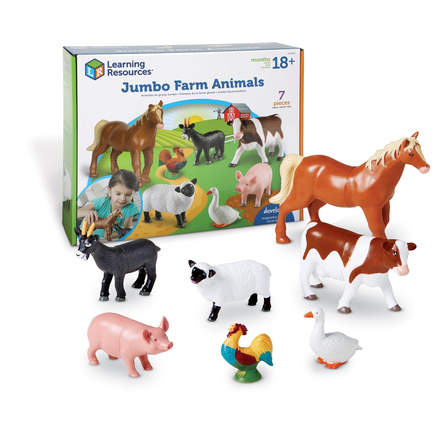 Learning Resources Jumbo Farm Animals, Animal Toy Set for Toddlers, 7 Pieces, Ages 18 Mos+