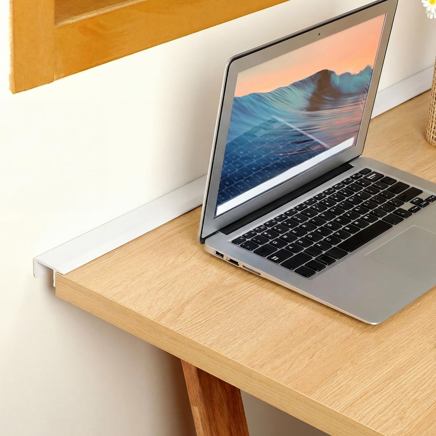 Fullhawl 1 Pcs White Desk to Wall Gap Filler PVC Plastic Office Desk Attachment Long and Wide Gap Filler Eliminates Wall Gaps Easy Installation and Fits Most Desks, 48inches