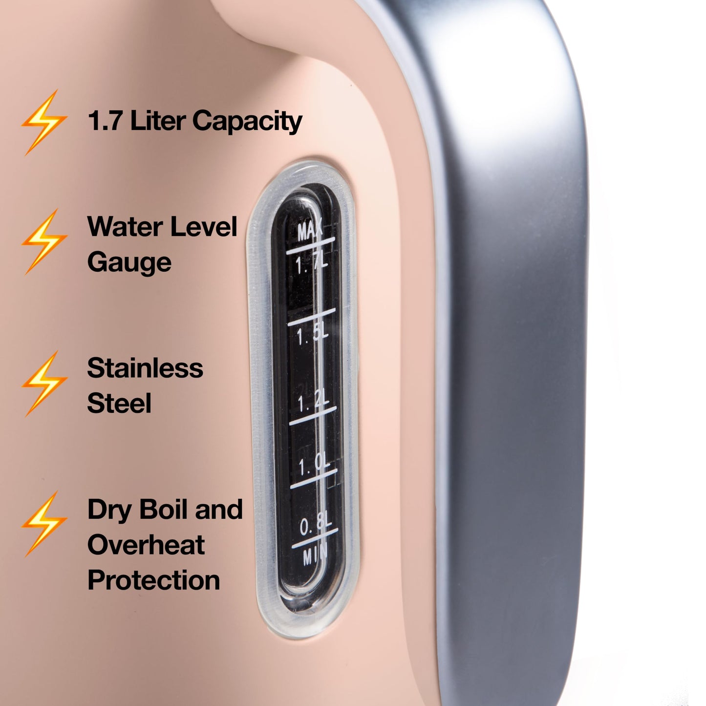 Rae Dunn Electric Hot Water Kettle - Stainless Steel Coffee Maker, Tea Kettle, Swivel Base, With Automatic Shut Off Boil-Dry Protection, Easy Pour Pitcher, 1500 Watt Boiling Power, 1.7 Liters, Blush