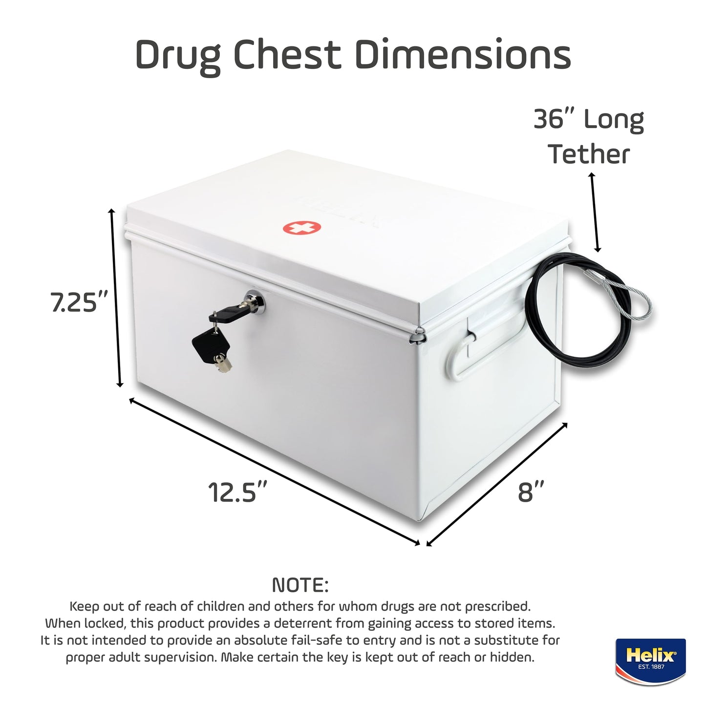 Helix All-Metal Lockable Drugs Security Chest, Includes Metal Tether and Mounting Hardware, (132480)