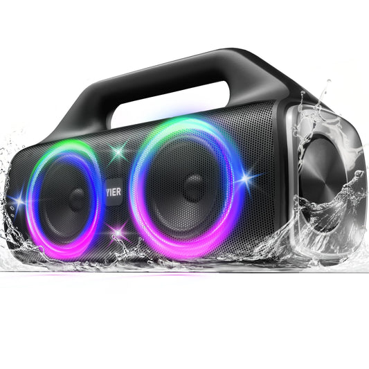 YIER Speakers, 80w (Peak) Portable Wireless Speaker with Lights, Stereo Loud Sound, IP67 Waterproof, Deep Bass Outdoor Speakers Bluetooth 5.3 Dual Pairing for Home Party Beach Camping, Gifts