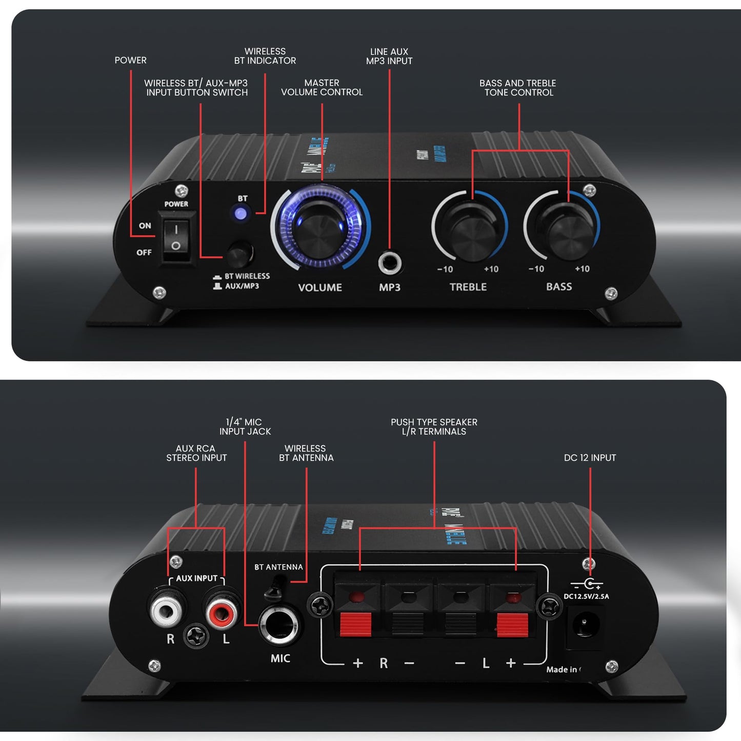 Pyle Home PFA330BT 90-watt Mini Blue Series Compact Bluetooth Amp (PYLPFA330BT)