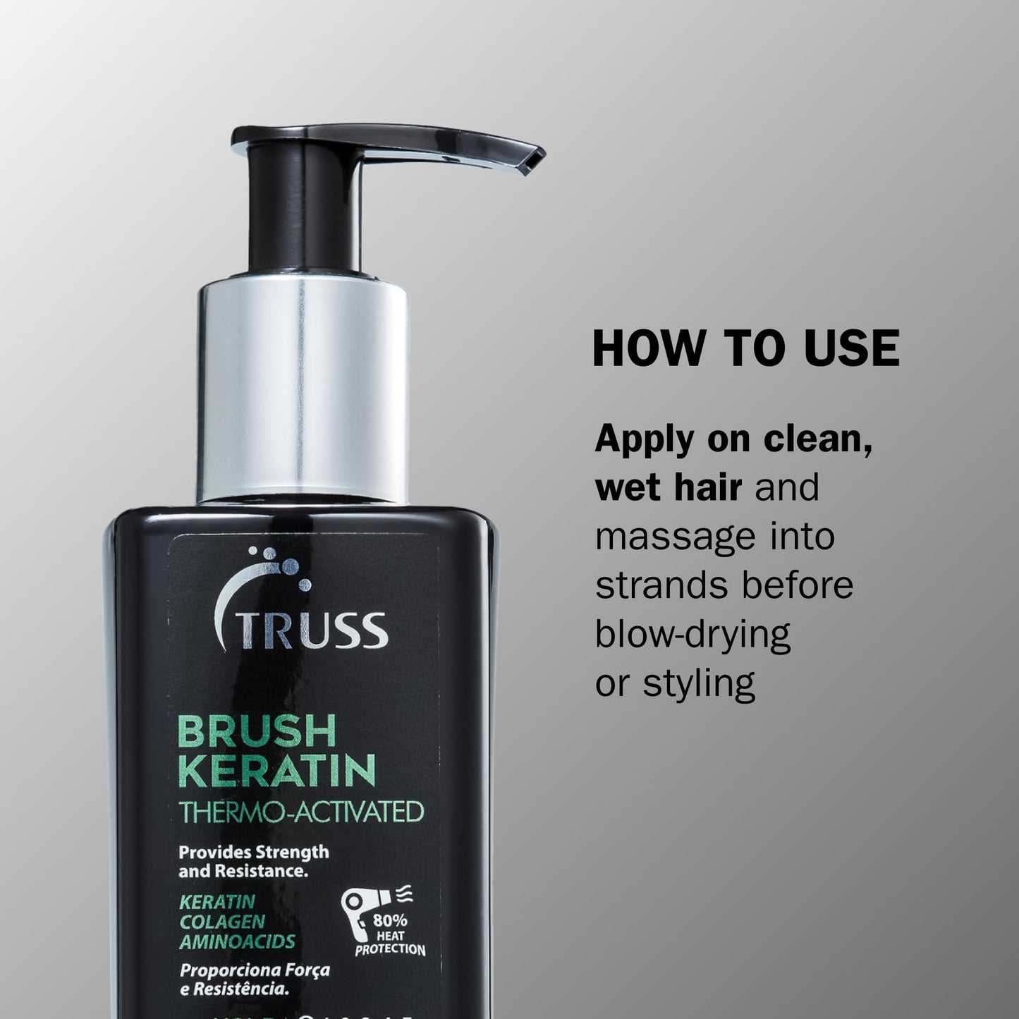 TRUSS Brush - Intensive Leave-in Hair Repair Treatment for Damaged Hair - Heat Activated with Keratin & Collagen Amino Acid Proteins - Thermal Protector That Controls Frizz; Restores Shine & Strength