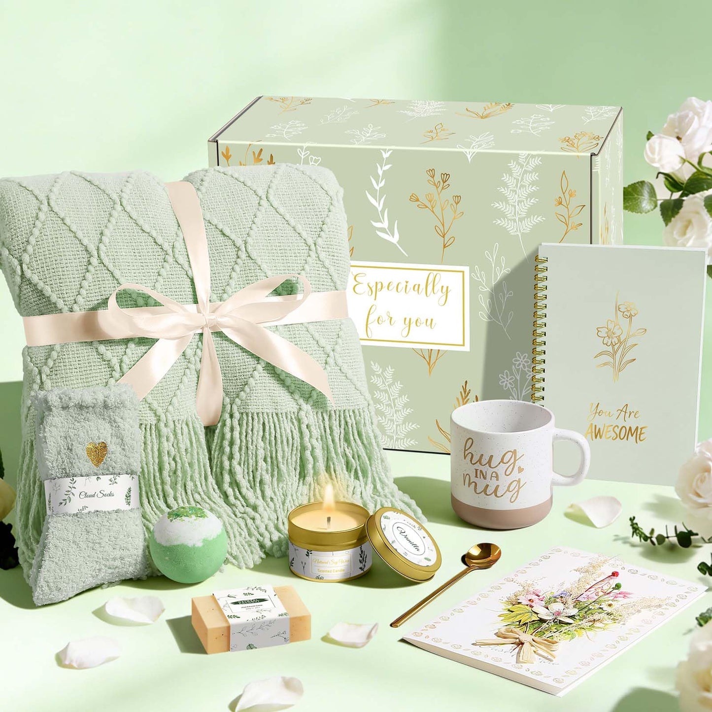 Wasocol Birthday Gifts for Women Self Care Gift Basket, Get Well Relaxing Spa Gift Baskets for Women, Unique Inspirational Gifts for Mom Wife Grandma Sister Friend Her