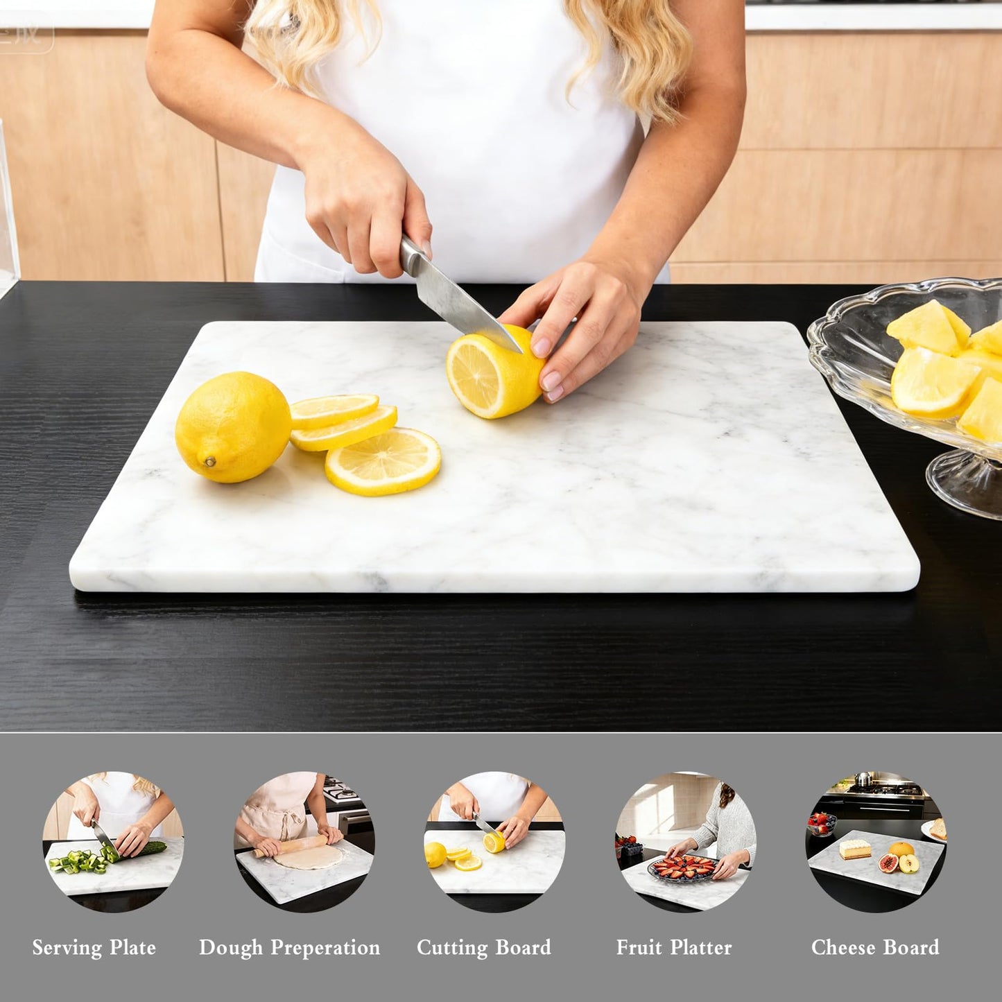 PracFit Italian Carrara White Marble Cutting Board for Kitchen 12×16 In – Stone Cutting Board, Pastry Board for Baking, Cheese & Charcuterie, Granite-Like Durable and Elegant Food Preparation