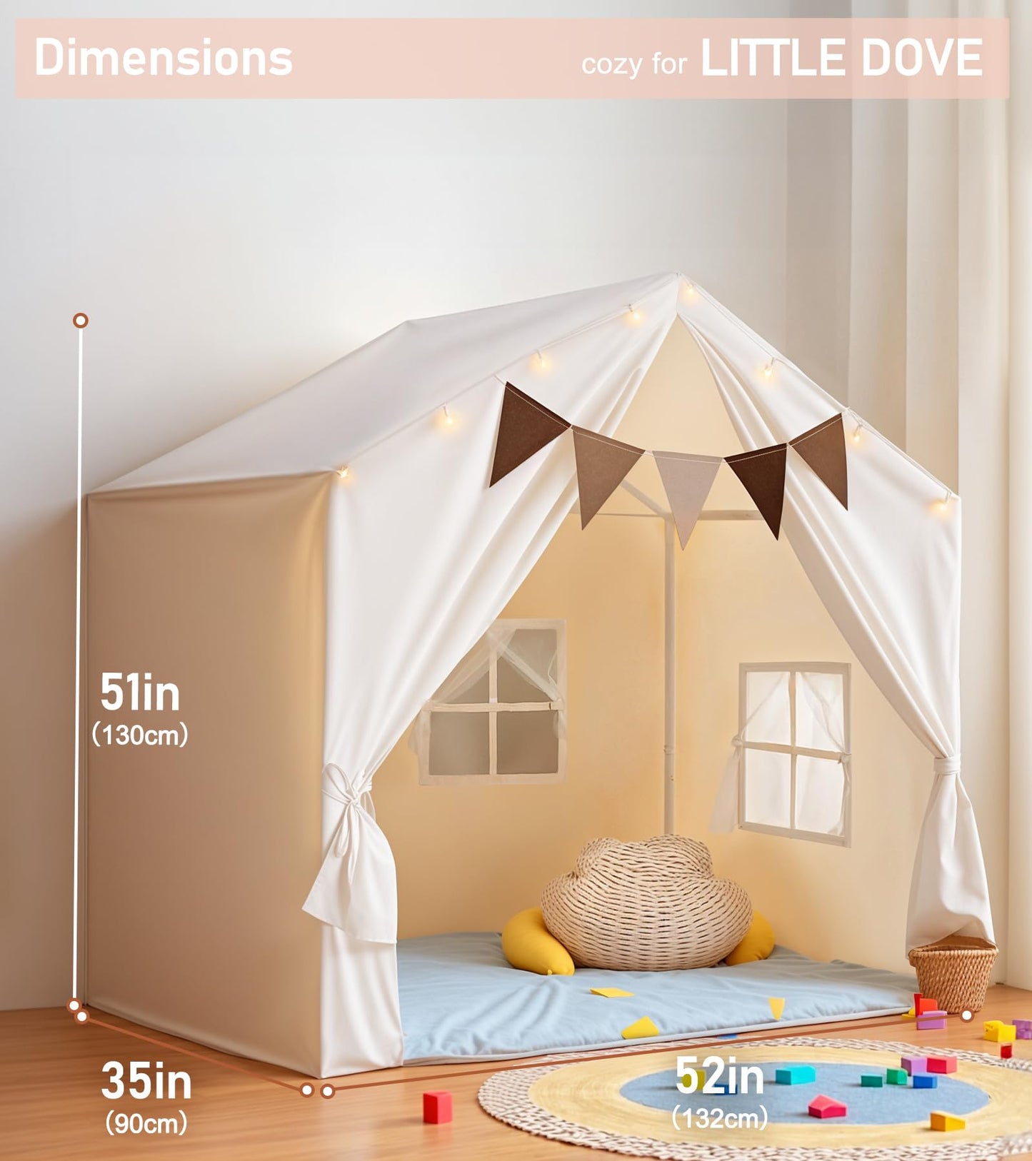 Kids Tent, Play Tent with Star Lights, Large Play Tents with 2 Windows, Kids Playhouse Indoor & Outdoor, Reading Nook, Christmas Toddler Tents for Girls & Boys, 52" x35" x 51", Green