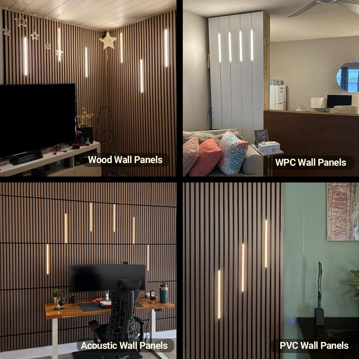 HAMRVL Black LED Recessed Lighting Kit - 6 PCS 16-Inch 3000k Dimmable Warm White LED Lights with Touch Switch, Wall Panel Light for Wood Slat Wall Panels, Headboards, Stairs, Under Cabinet, Home Decor