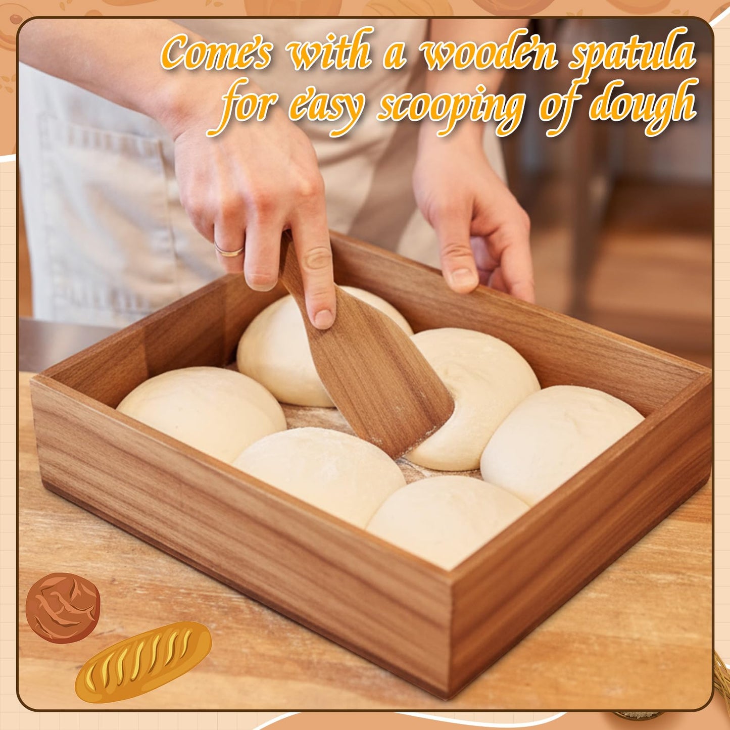 Remerry 2 Pizza Dough Proofing Box Wooden with 1 Lid, 1 Scraper Set 16" x 12" x 9" Stackable Dough Pizza Proofing Box Container for Home Kitchen