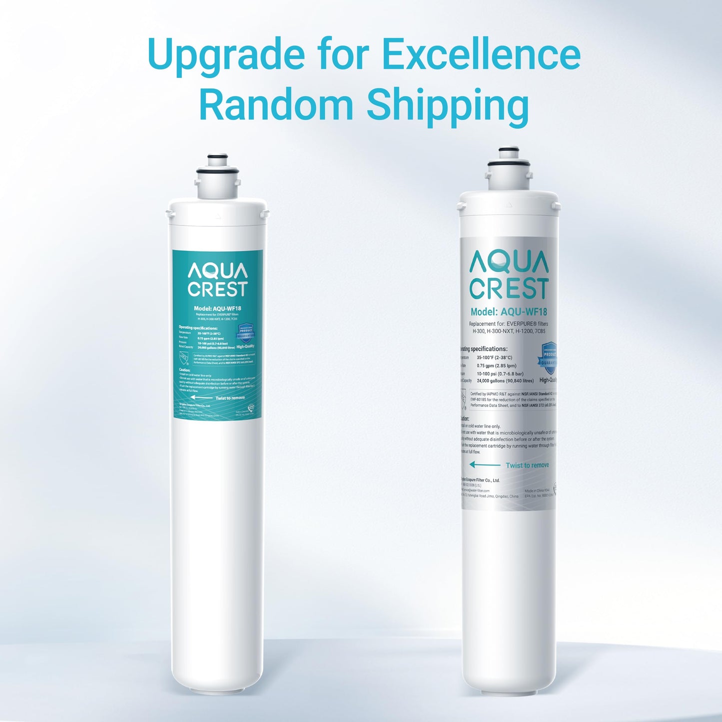 AQUACREST H-300 Under Sink Water Filter, NSF/ANSI 42 Certified, 24K Gallons, Replacement Cartridge for Everpure H-300, H-300-NXT, 7CB5, EV9270-71, EV9270-72, EV9618-11, EV9855-50, EV9282-01, Pack of 2