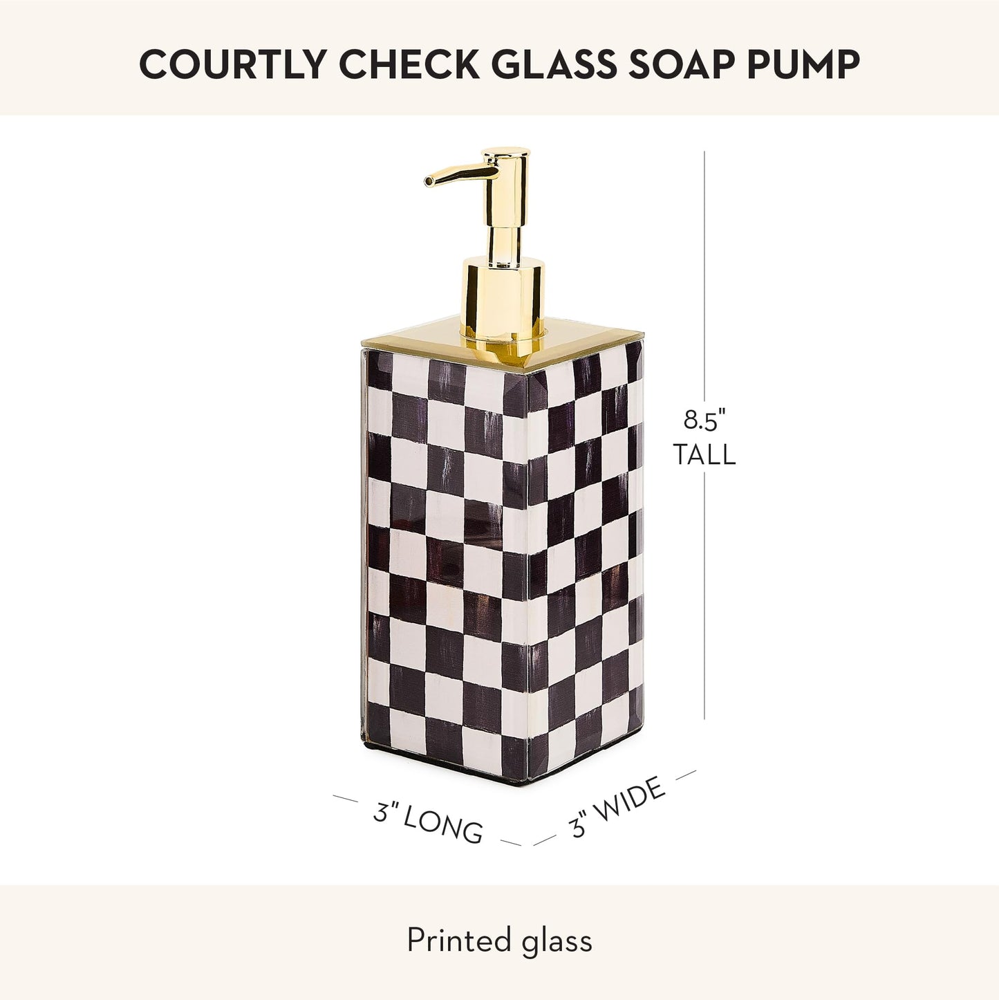 MACKENZIE-CHILDS Glass Soap Pump, Liquid Soap Dispenser, Black-and-White Courtly Check