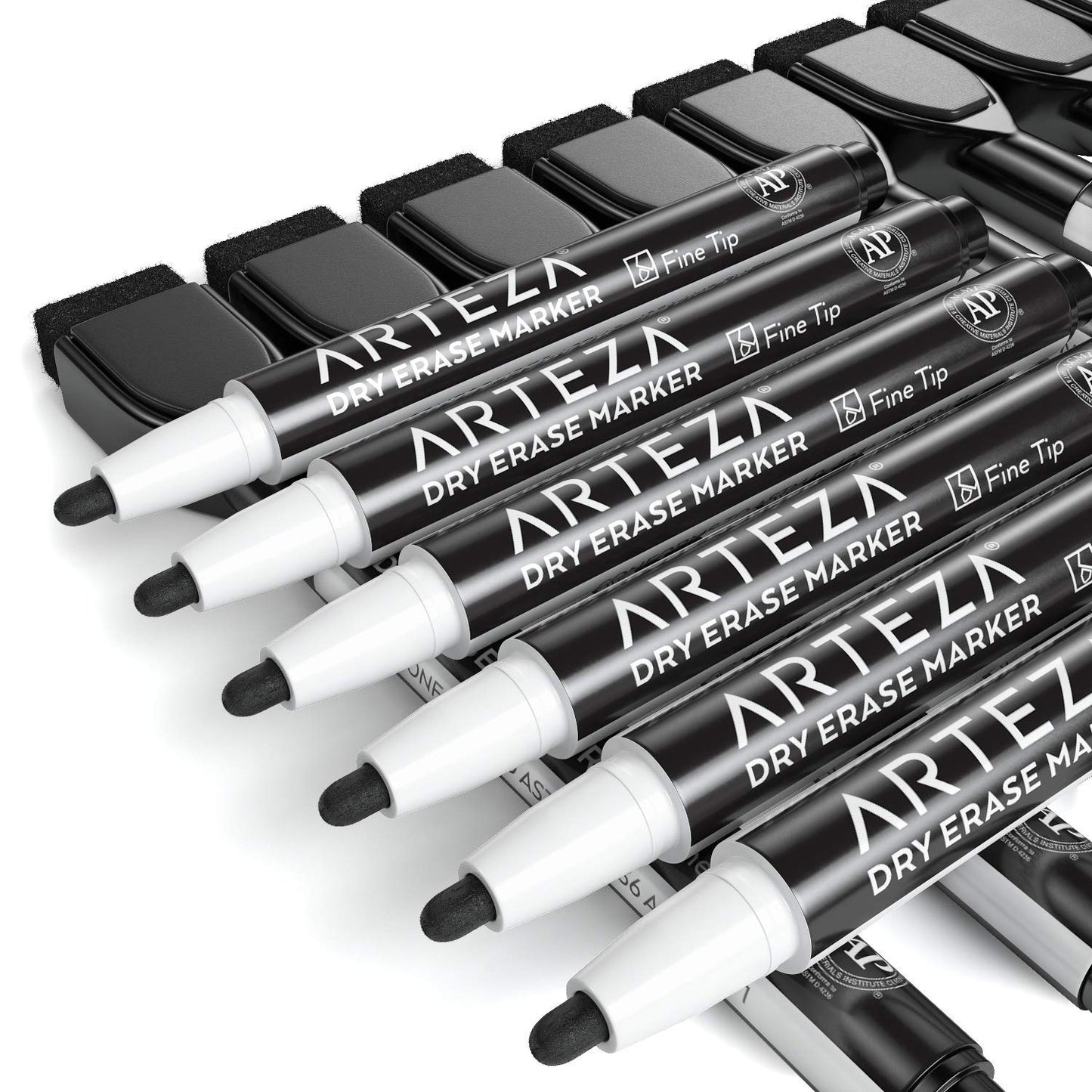 ARTEZA Black Dry Erase Markers with Erasers – Pack of 36 Magnetic Fine Tip Whiteboard Pens with Low-Odor Ink for Office & Home Use