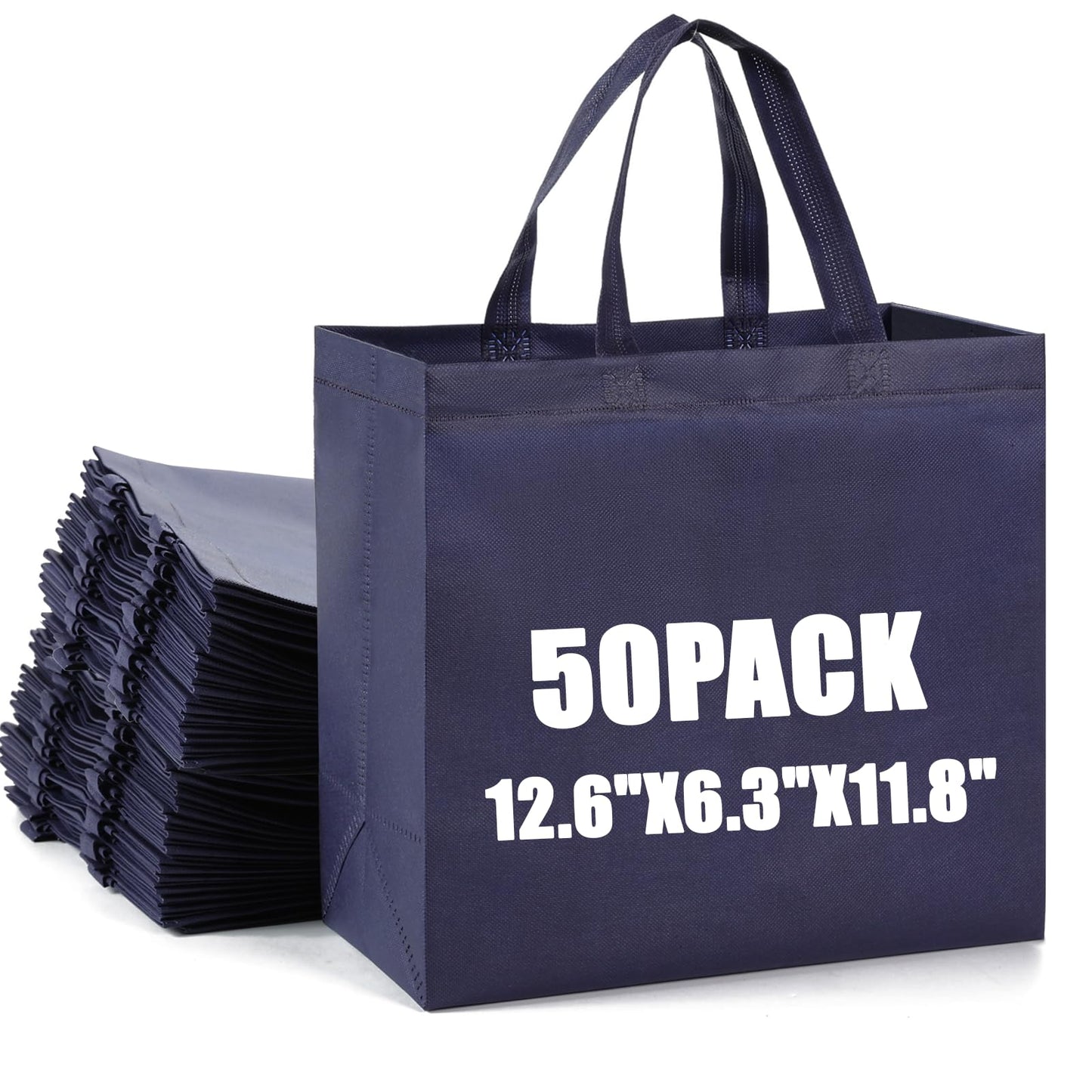 Retainbre 50Pcs Reusable Non Woven Shopping Bags Large Foldable Totes Bag with Handles Grocery Handbag Bulk for Boutiques