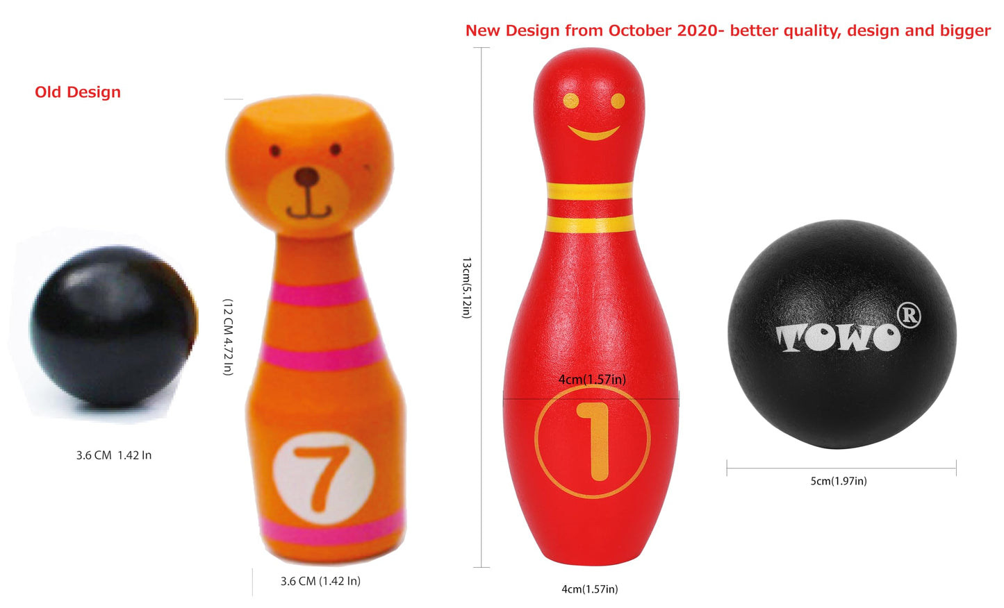 TOWO Wooden Skittles for Children - Wooden Skittle Set with Animal Faces and Numbers - 10 Pin Bowling Set for Kids - Wooden Toys for 2 Year Old