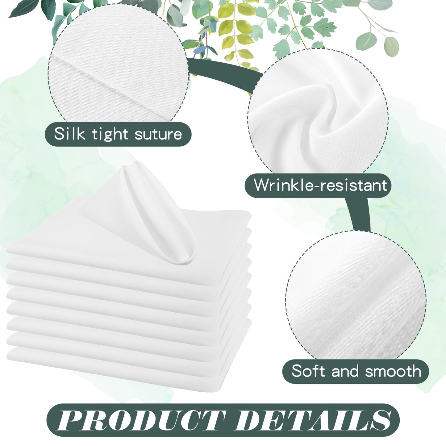 Buryeah 60 Pcs Washable Cloth Napkins 17 x 17 Inch Polyester Dinner Napkins Soft Table Napkins for Weddings Parties Holiday Dining Banquet(White)