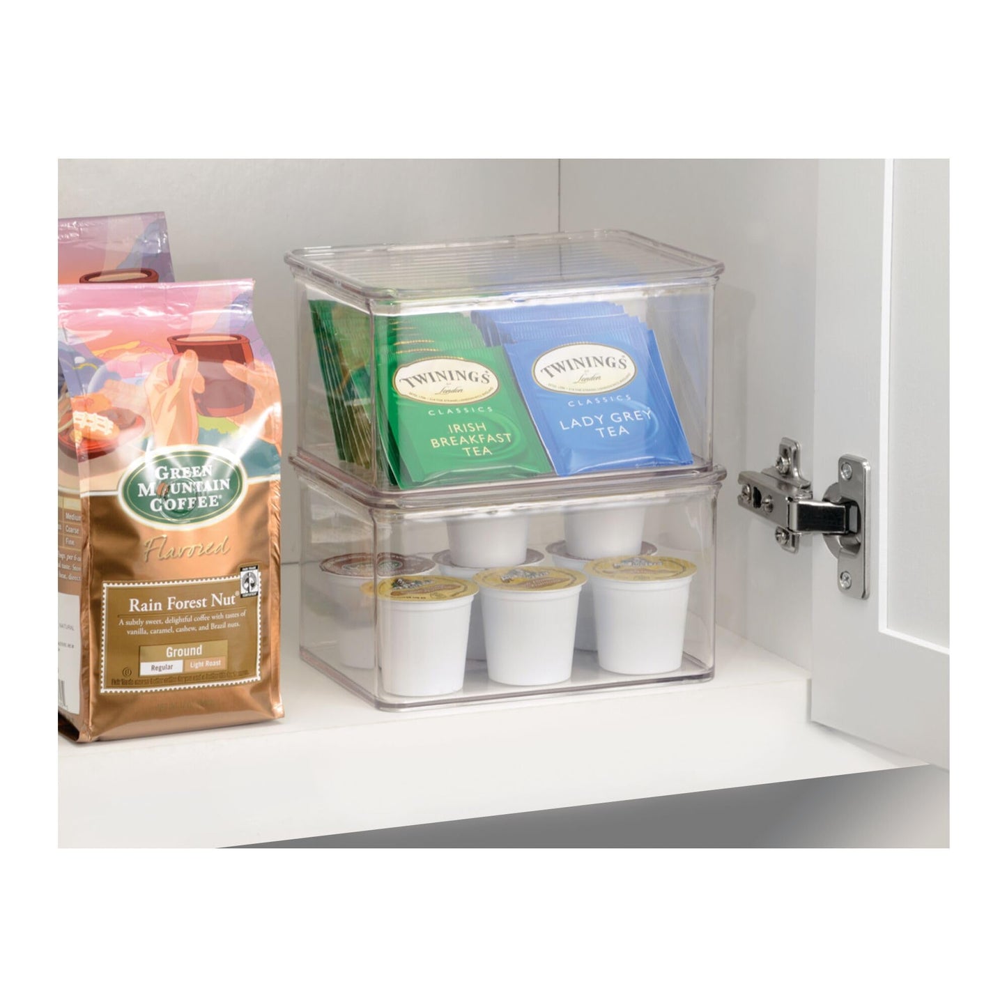 iDesign Plastic Stackable Hinged-Lid Pantry or Kitchen Storage Box - Set of 6 - Clear
