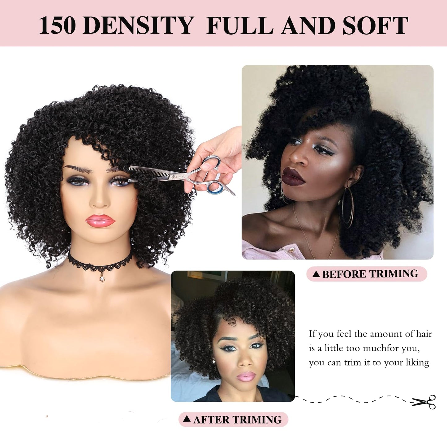 Quantum Love Short Kinky Curly Wigs Side Part Afro Curly Wig for Black Women Twist Out African American Synthetic Wigs (Black 6 Inches)