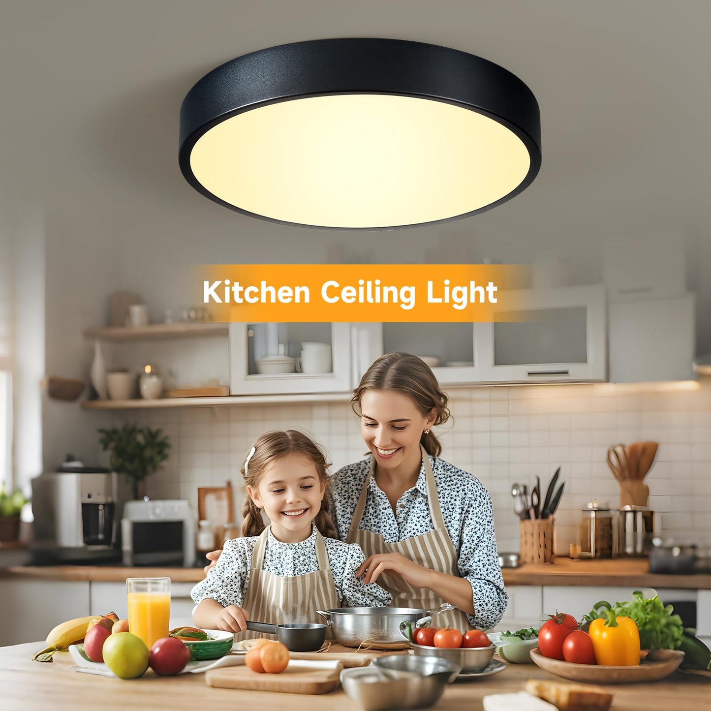 HLinghtnet LED 12 inch Round Flush Mount Ceiling Light Black Dimmable 24W 5CCT Metal Black Ceiling lamp and is Ideal for hallways Kitchens bedrooms corridors Children's Rooms 3 Pack