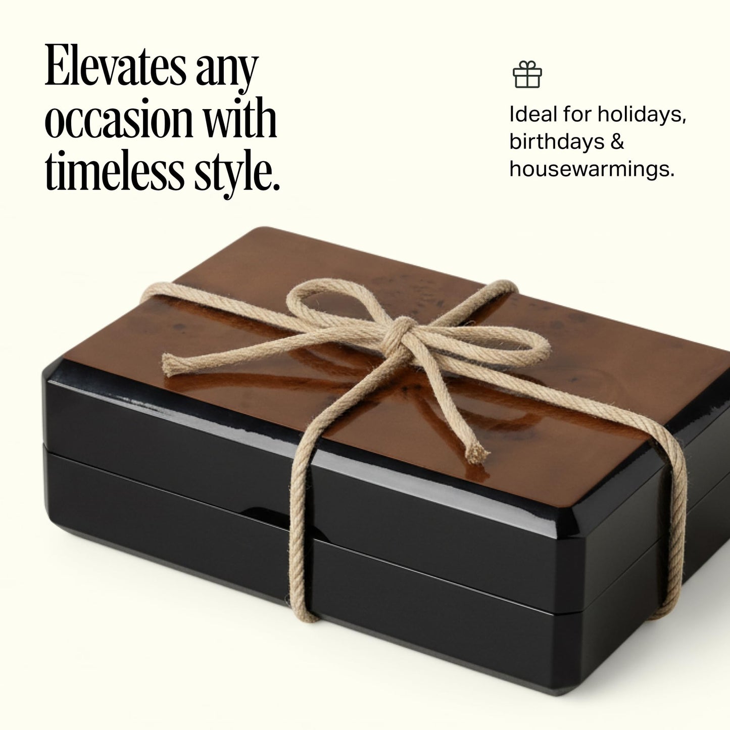 Preston Lane Chester Luxury Game Box – Wooden Playing Card & Dice Set with Velvet Lining – Burled Wood & Black Lacquer Finish – Coffee Table Décor or Gift
