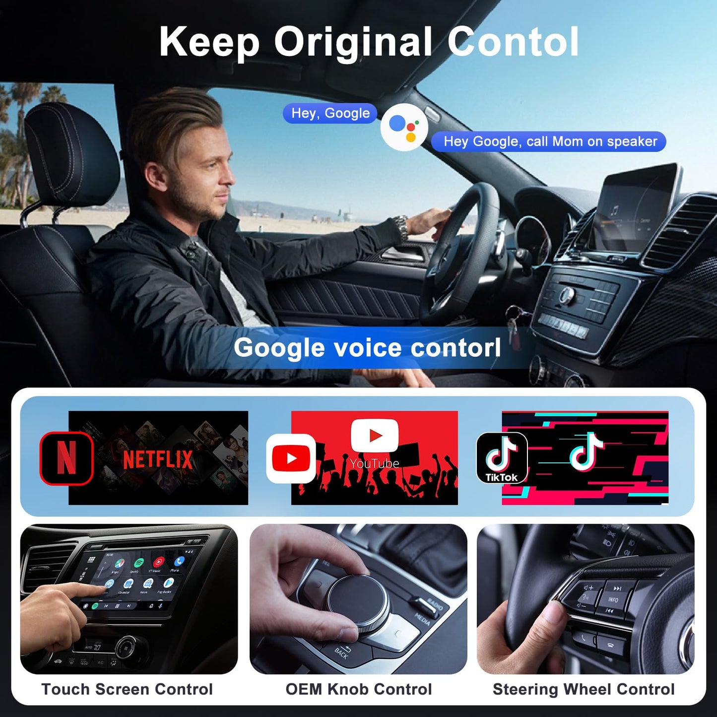 Android Auto Wireless Adapter Support Netflix YouTube Tiktok, Latest Wireless Android Auto Car Adapter for Factory Wired Android Auto to Wireless, Low Latency and Easy to Install