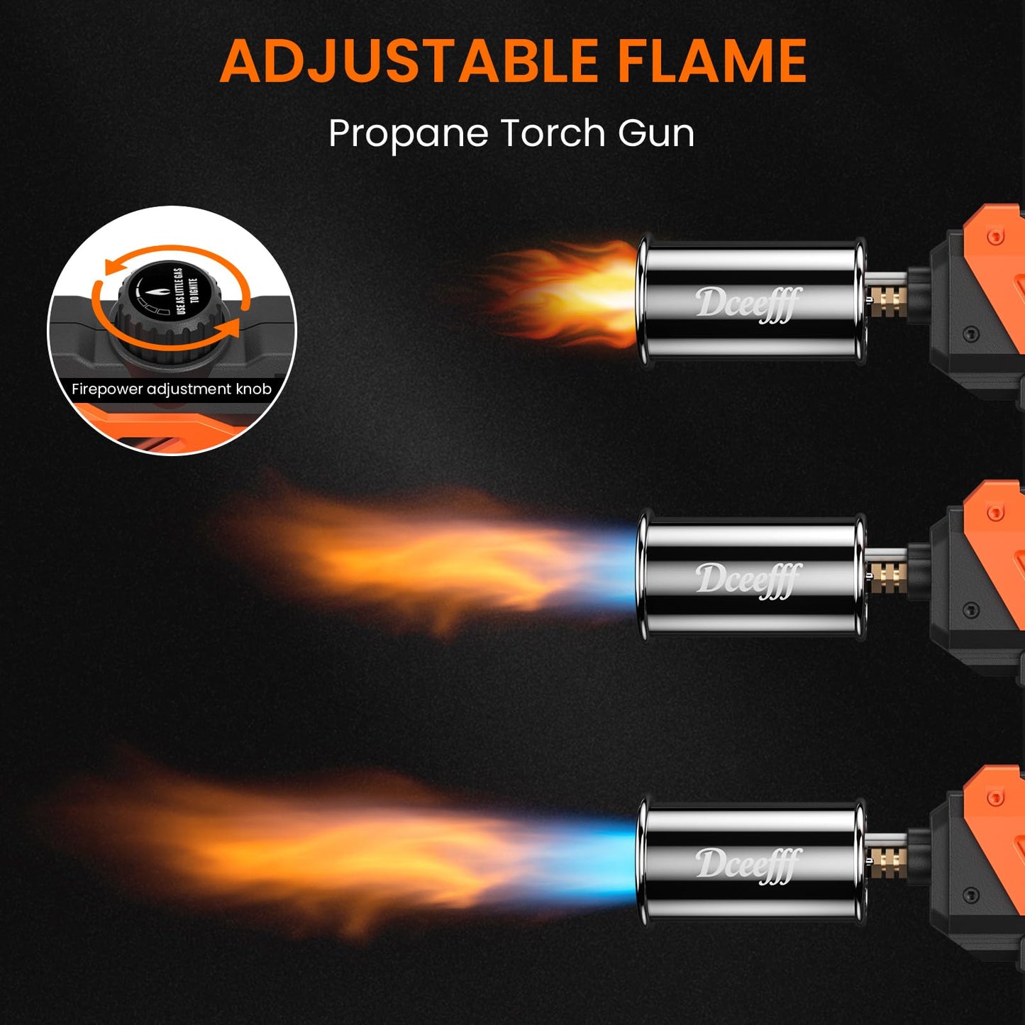 Powerful Propane Torch Gun, Adjustable Flame Thrower Gun, Kitchen Torch with Detachable Design, Flamethrower Blow Torch for BBQ, Searing Steak, Welding, Camping Charcoal Lighter(Tank Not Included)