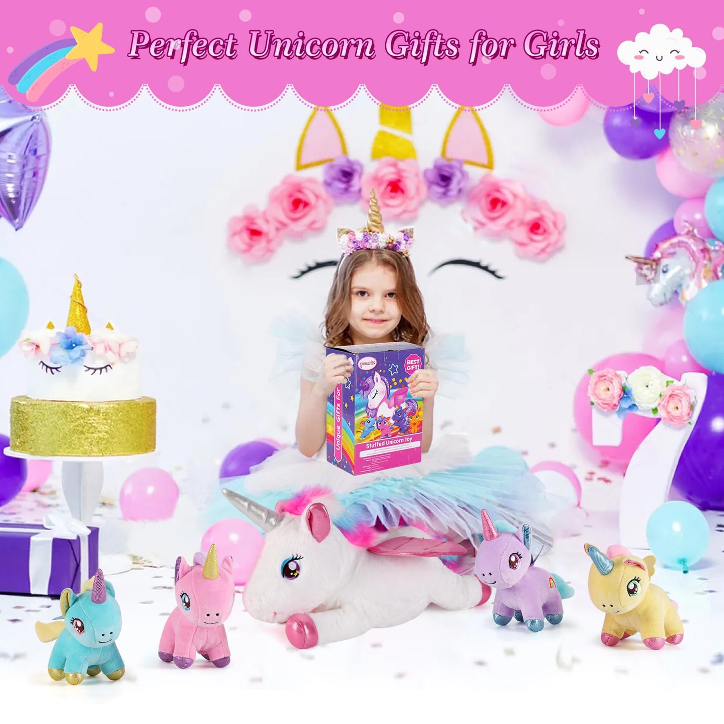 gnomantic Unicorn Stuffed Animals with Babies Inside, Mommy Toy for Kids