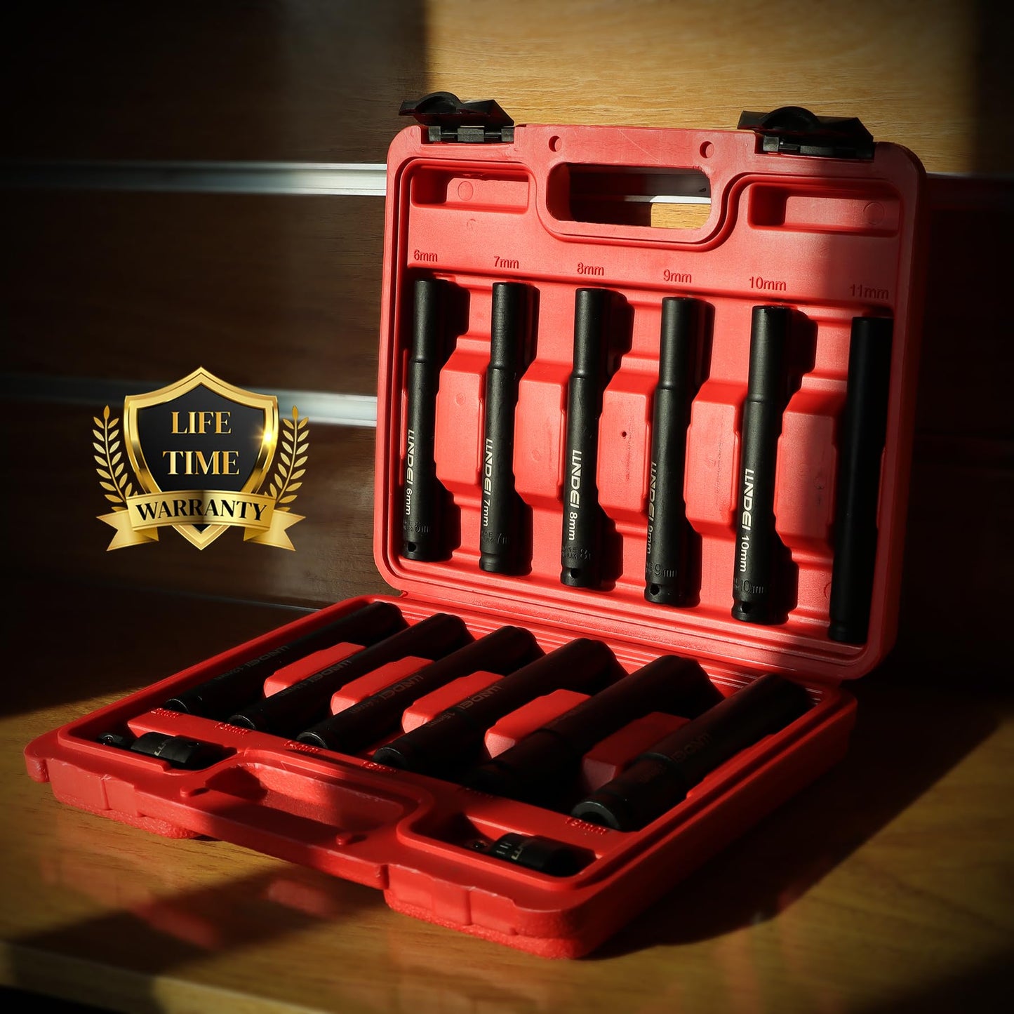 LLNDEI 14 Piece 3/8" Drive 6 Point Deep Impact Socket Set, Including 12PCS Extra Long Deep Impact Sockets in Metric Sizes (6mm,7mm,8mm,9mm,10mm,11mm,12mm,13mm,14mm,15mm,17mm,19mm)