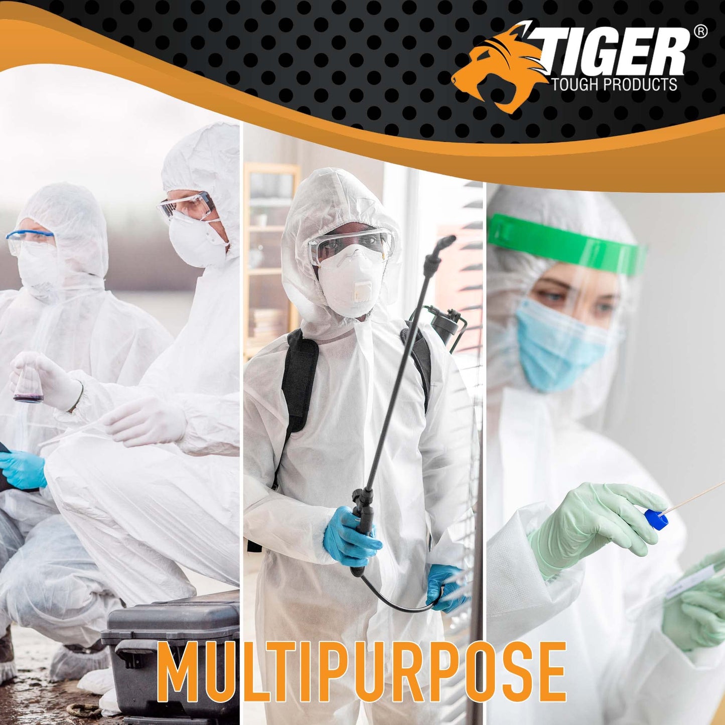 Tiger Tough Products Hazmat Suits Disposable Coverall - Breathable & Comfortable Disposable Coveralls for Men, Large, 25-Pack