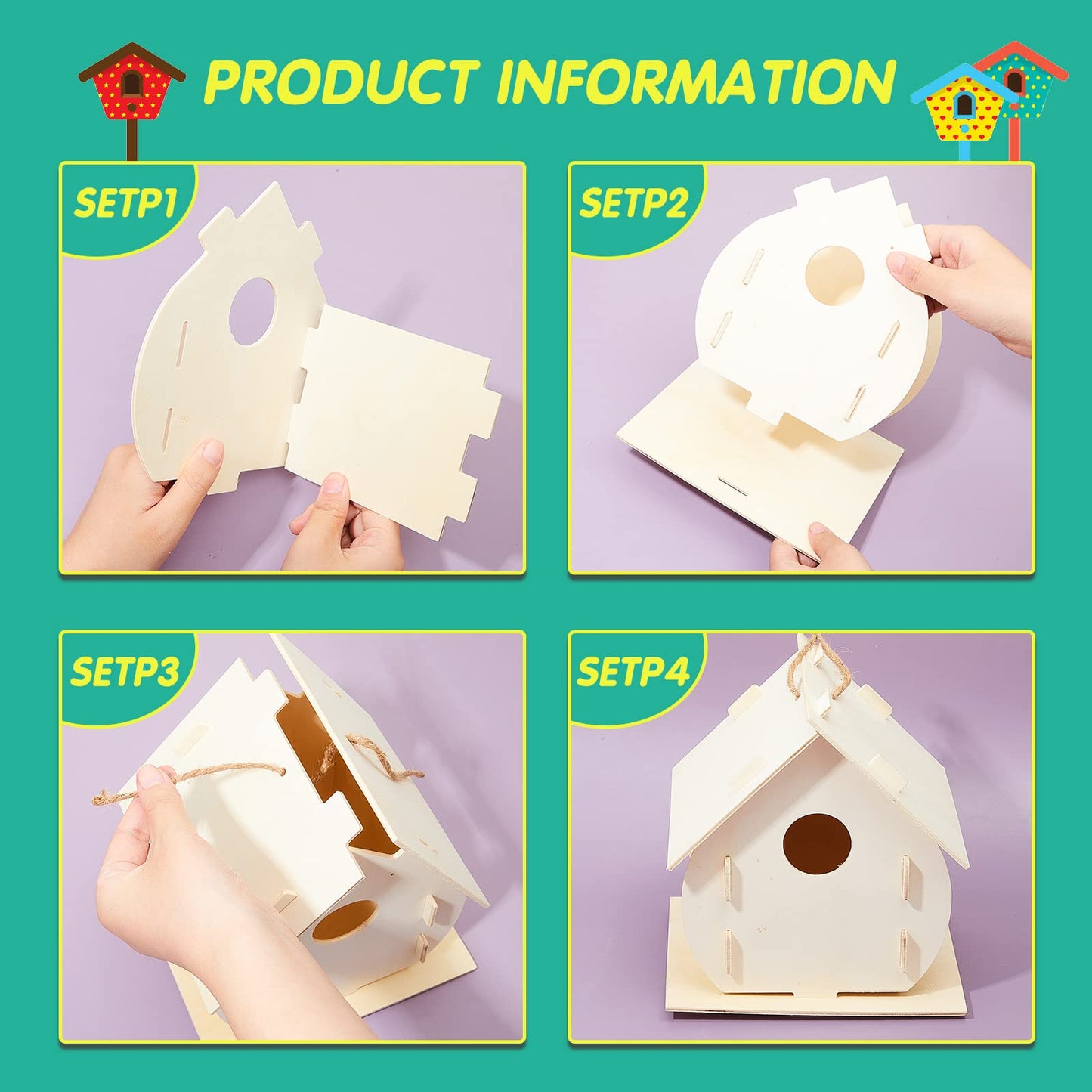 21 Sets DIY Birdhouse Kit for Kids to Build and Paint, Include Unfinished Wooden Bird House, Strips and Colorful Painting Pens for Girls Boys Fun Craft Activity Creative DIY Art Project