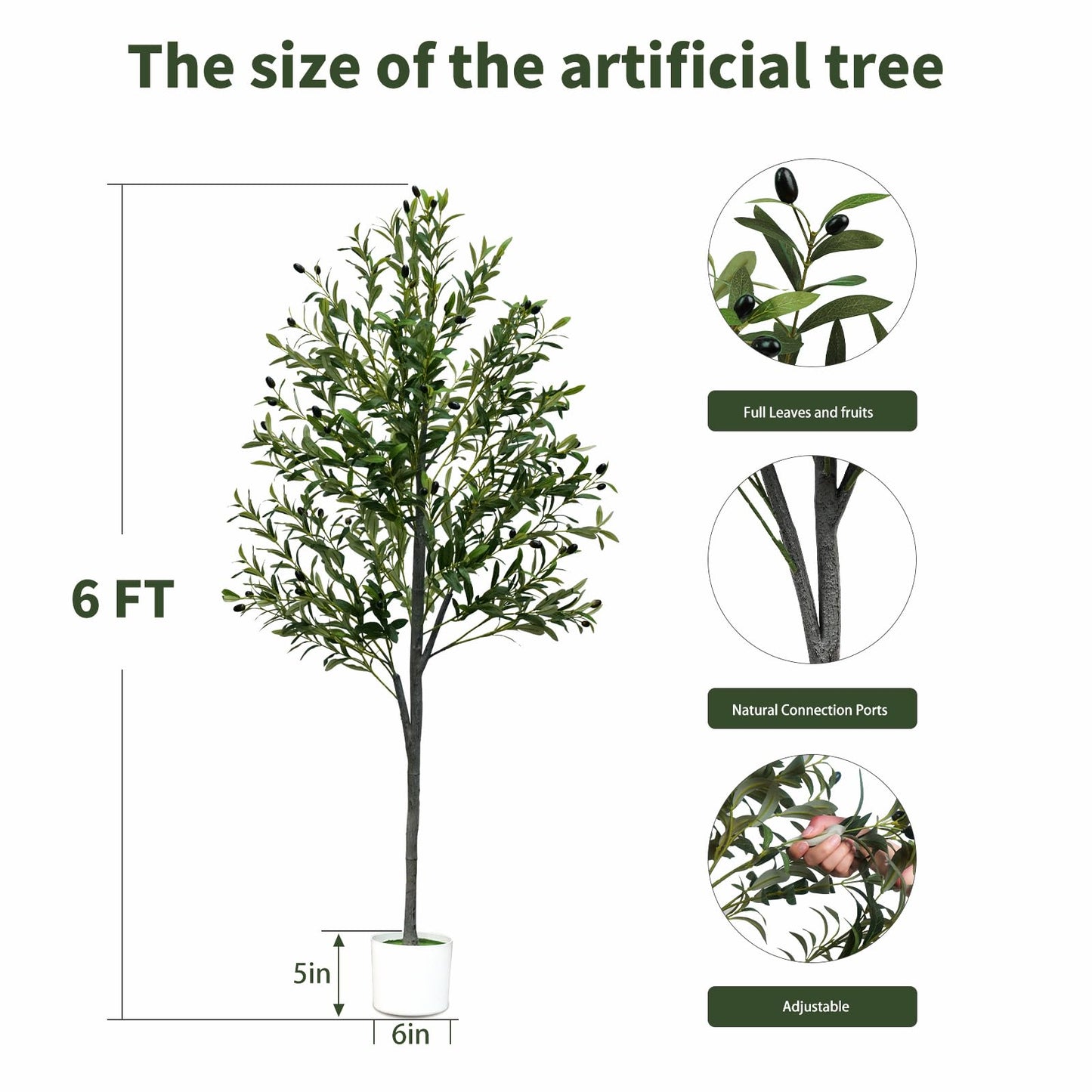 6FT Artificial Olive Tree,Artificial Plants Indoor,Faux Olive Tree Indoor with Natural Wood Trunk and Realistic Leaves and Fruits for Home Office Decor