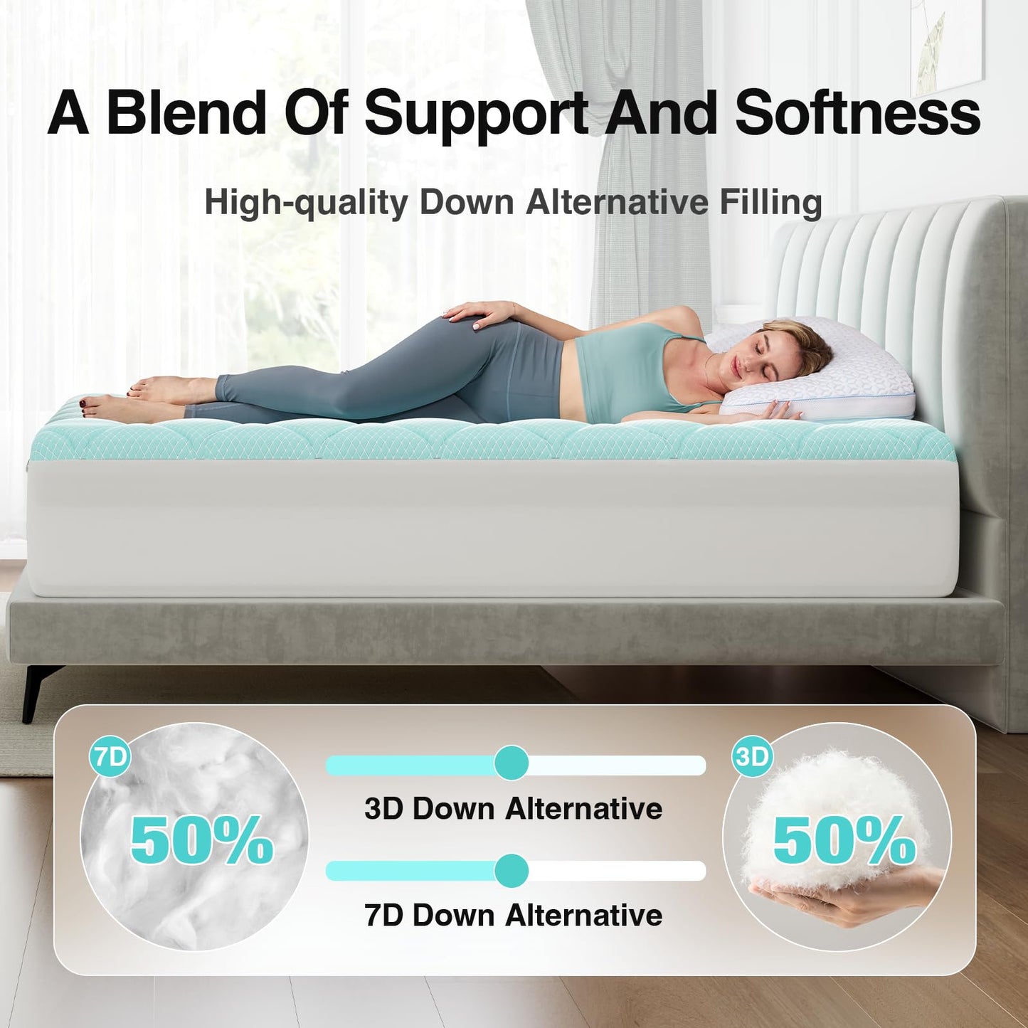 Novilla Cooling Mattress Topper King Size, Cooling Factors Infused Mattress Pad for Hot Sleepers, Breathable Mattress Cover with Deep Pocket, Soft Down Alternative Bed Topper for Back Pain Relief