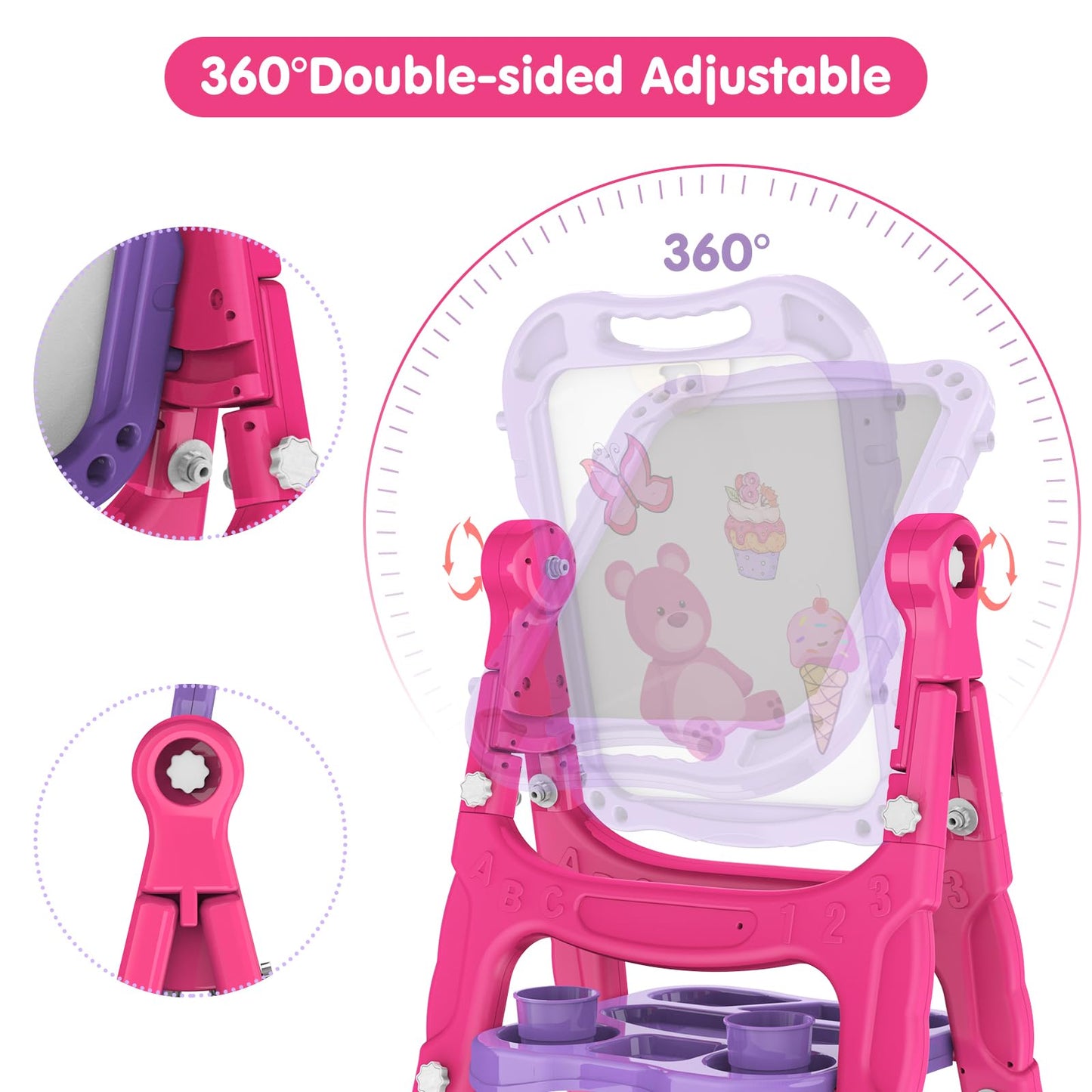 Amagoing Easel for Kids for Age 2-4, Adjustable Standing Art Easel for Toddler, Double Magnetic Drawing Board with Painting Accessories, Birthday Christmas Gift Toy for Little Boys and Girls 3 4 5 (Purple)