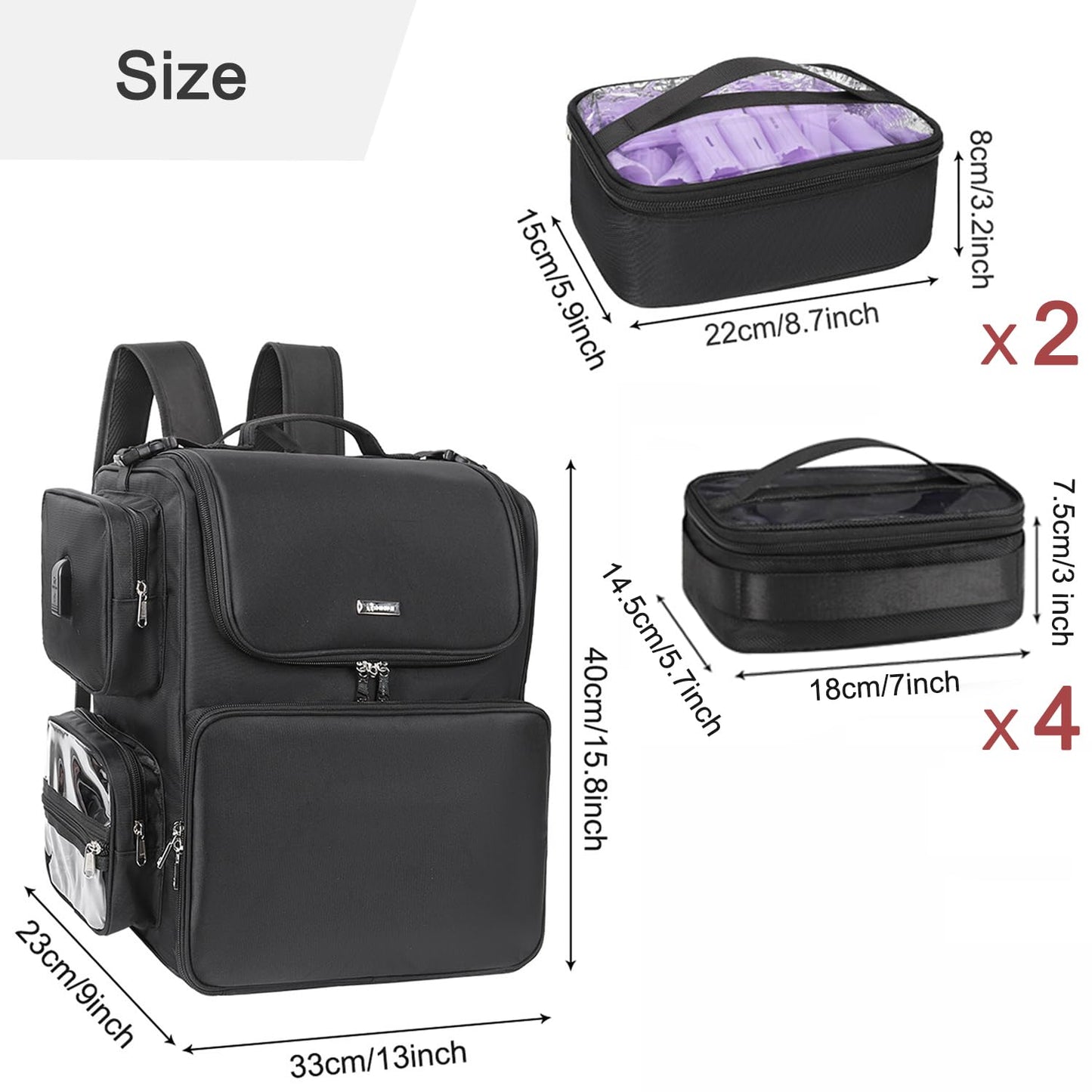 Relavel Hair Tools Travel Bag with 6 Pcs Clear Bags, Hair Stylist Backpack Hairdresser Cosmetology Bag, Heat Insulation Full Layer for Curling Iron, Hair Straightener, Travel Accessories Train Case