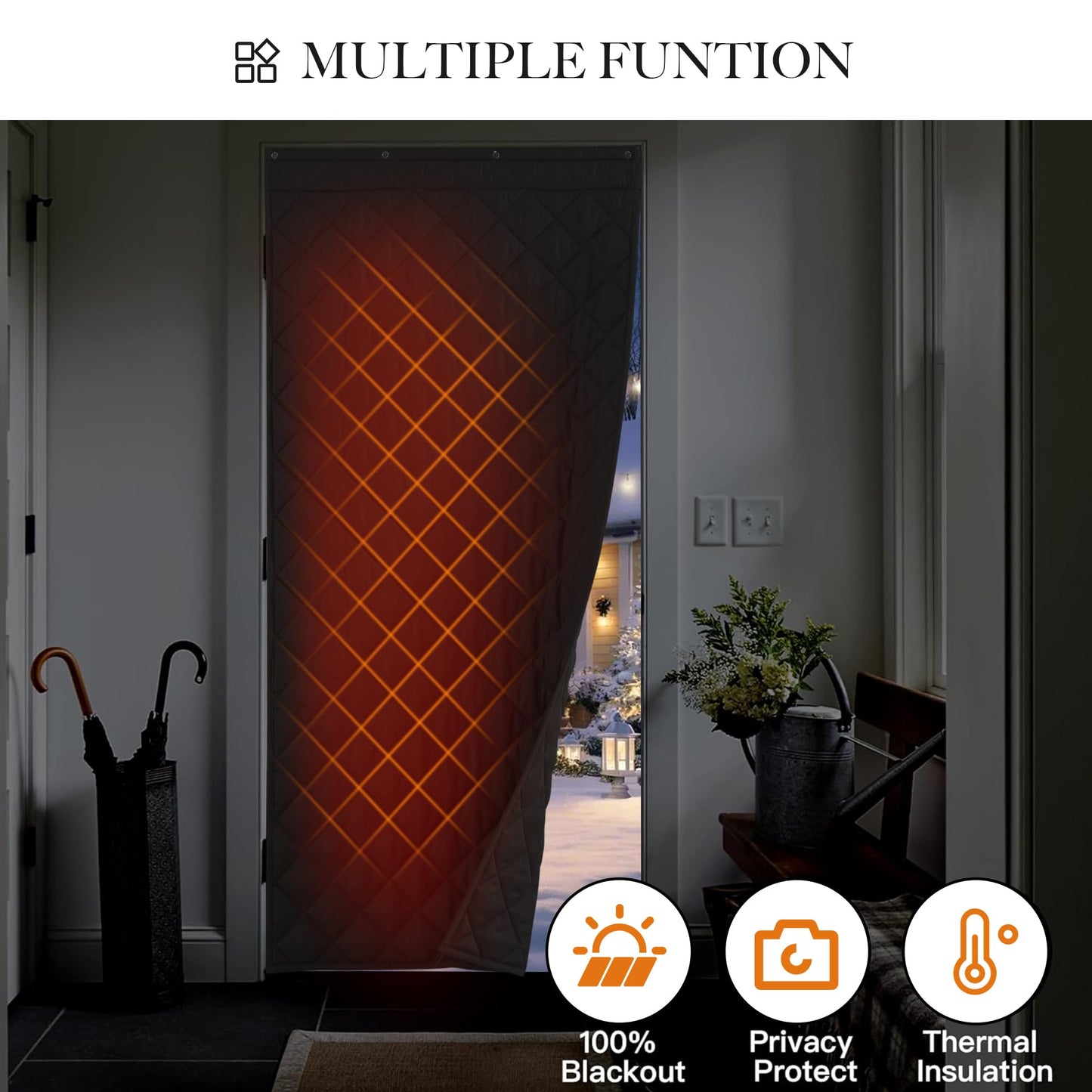 RYB HOME Large Thermal Insulated Curtain for Winter, Black Curtain Window Insulation Soundproof Room Divider for Workshop Basement Laundry Acoustic Covering Drafty Door, W48 x L96 inch, 1 Panel