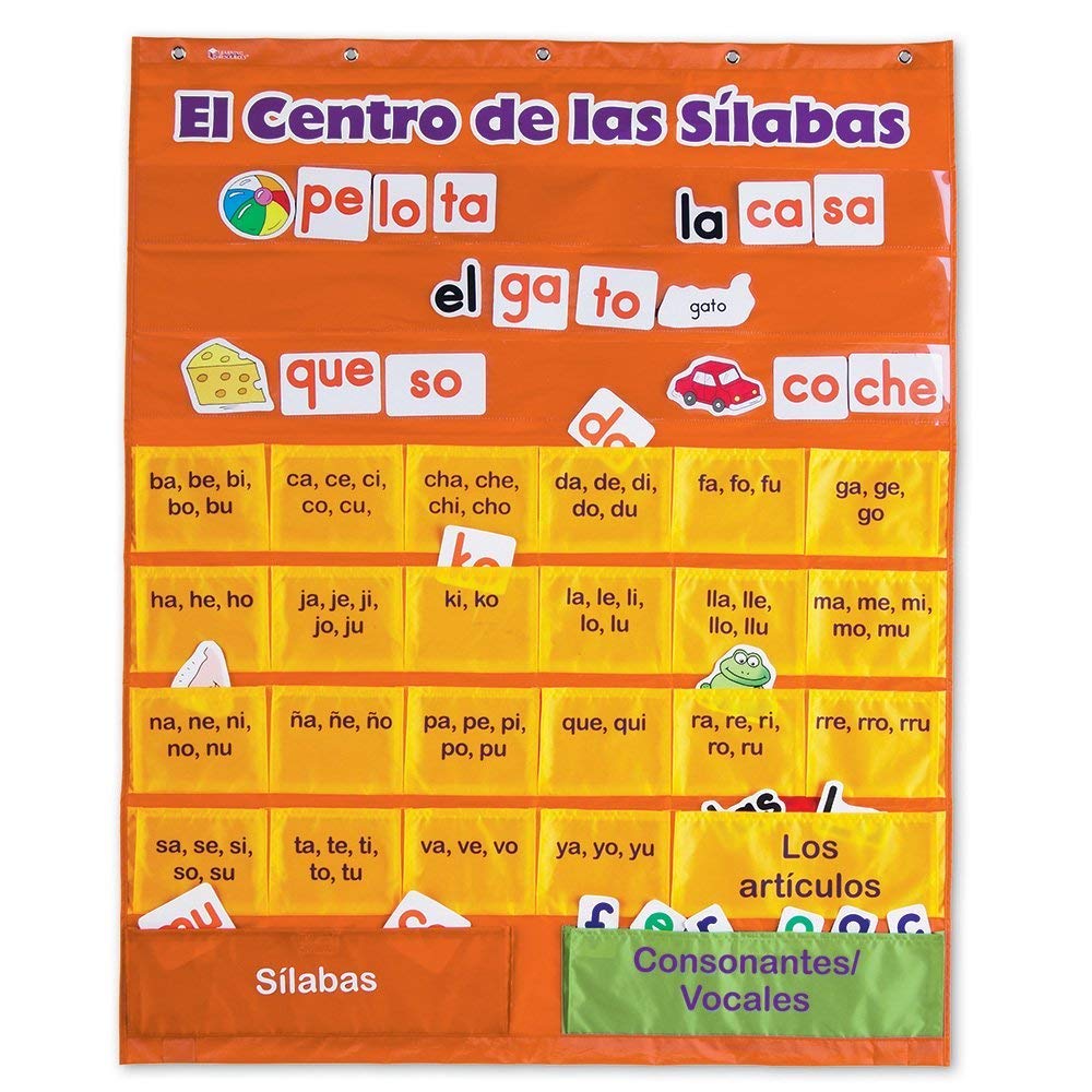 Learning Resources El Centro de las Silabas (Spanish Syllables) Pocket Chart - Spanish Learning for Kids, Bilingual Classroom Pocket Chart, Teacher Supplies for Classroom, Syllable Games