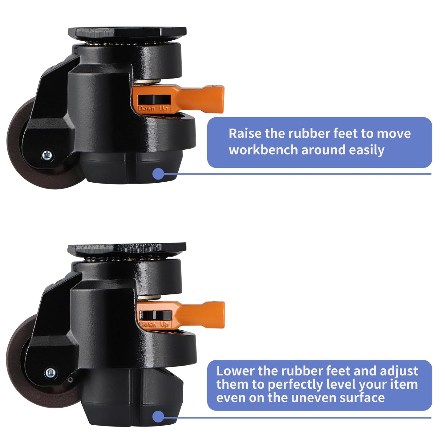 MOLIGOU Leveling Stem Casters, Retractable Leveling Casters with Ratchet Handle, Heavy Duty Workbench Casters, Total Load Capacity 2200 Lbs, 4 Pack