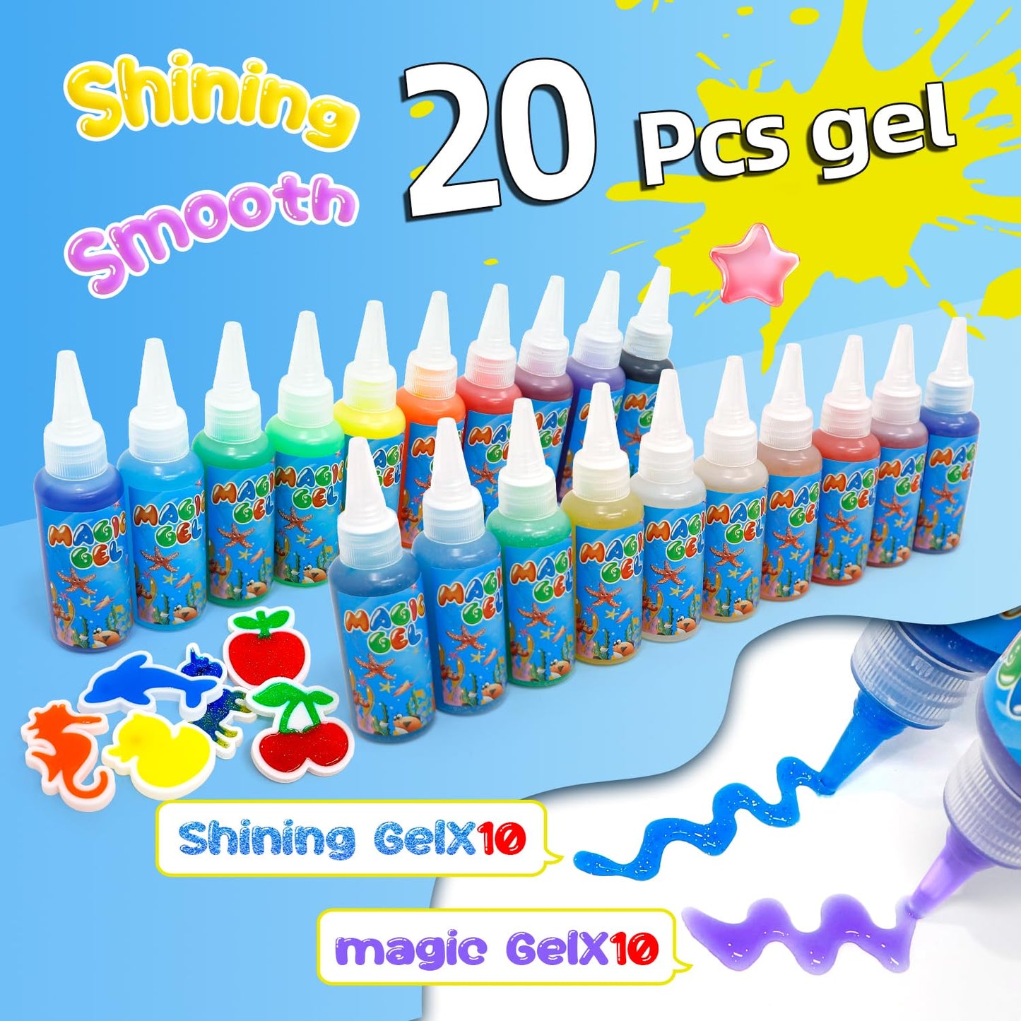 Flavery Magic Water Elf Toy Kit, Fairy Water Gel Kit with 20 Magic Gels and 24 Shape Molds, Aqua Squishy DIY Set, Birthday Gifts, Party Favors