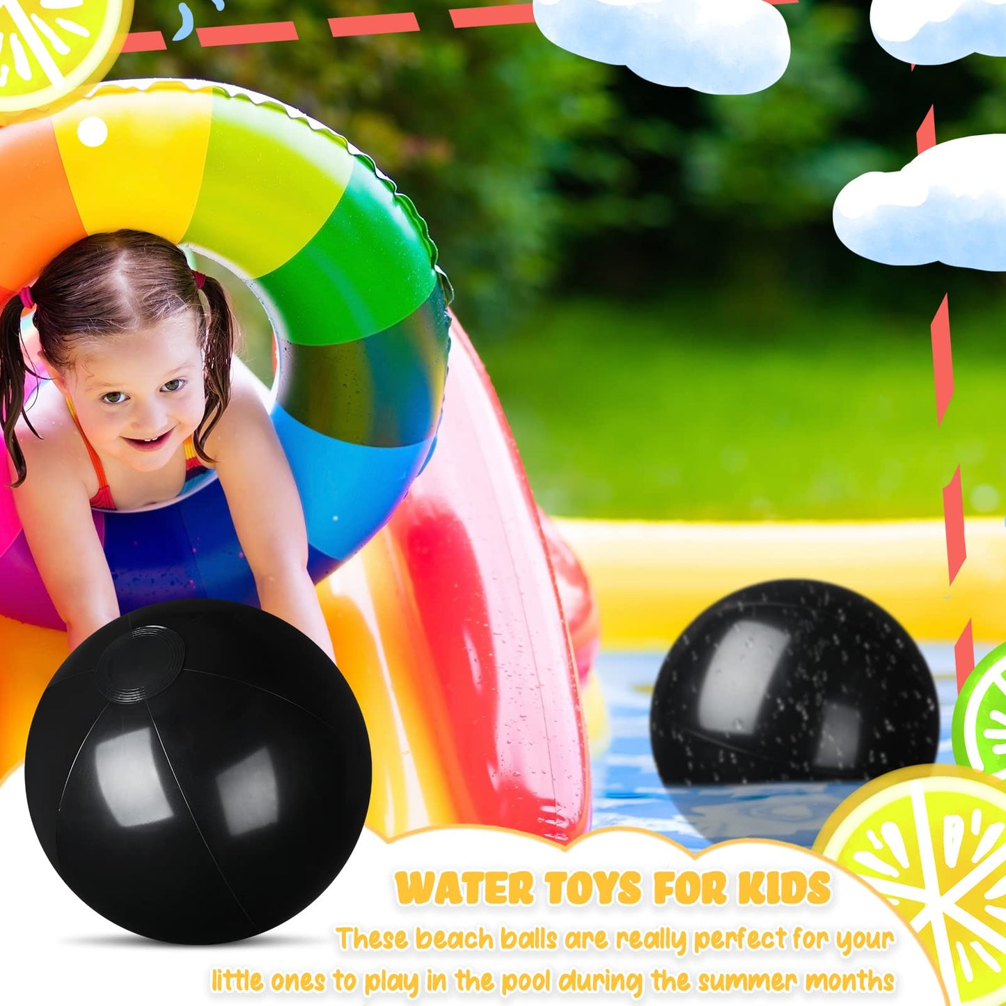 12 Pcs Beach Ball Inflatable Beach Balls Large Inflatable Ball Floating Ball for Swimming Pool Party Favors Outdoor Activities Summer Birthday Party Supplies (Black,20 Inch)