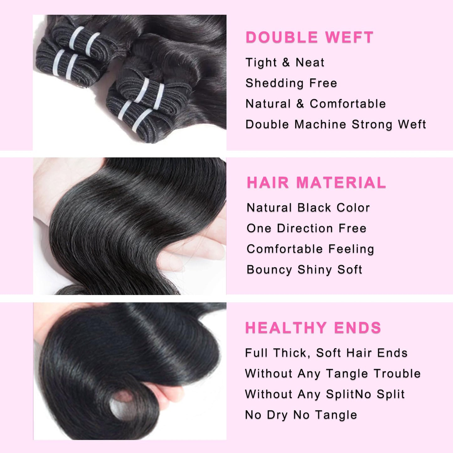 12A Human Hair Bundles Body Wave Bundles Human Hair 100% Unprocessed Brazilian Virgin Bundles Body Wave Real Human Hair Extensions Natural Black 24 Inch