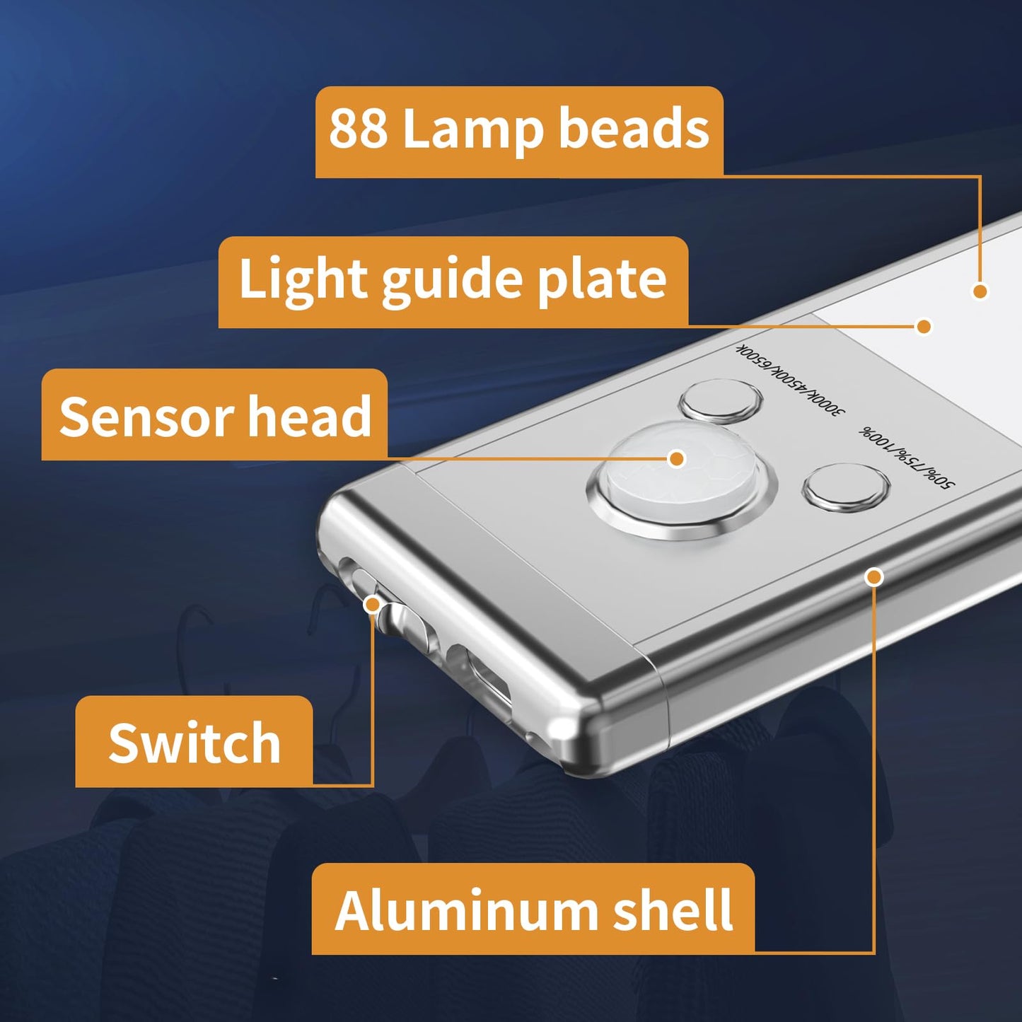 SOUL LINK Under Cabinet Lights, 88 LED Operated Motion Sensor Light Indoor, 2200mAh USB Rechargeable Closet Lights, 6 Pack Magnetic Dimmable Wireless Under Counter Lights for Kitchen, Stairs