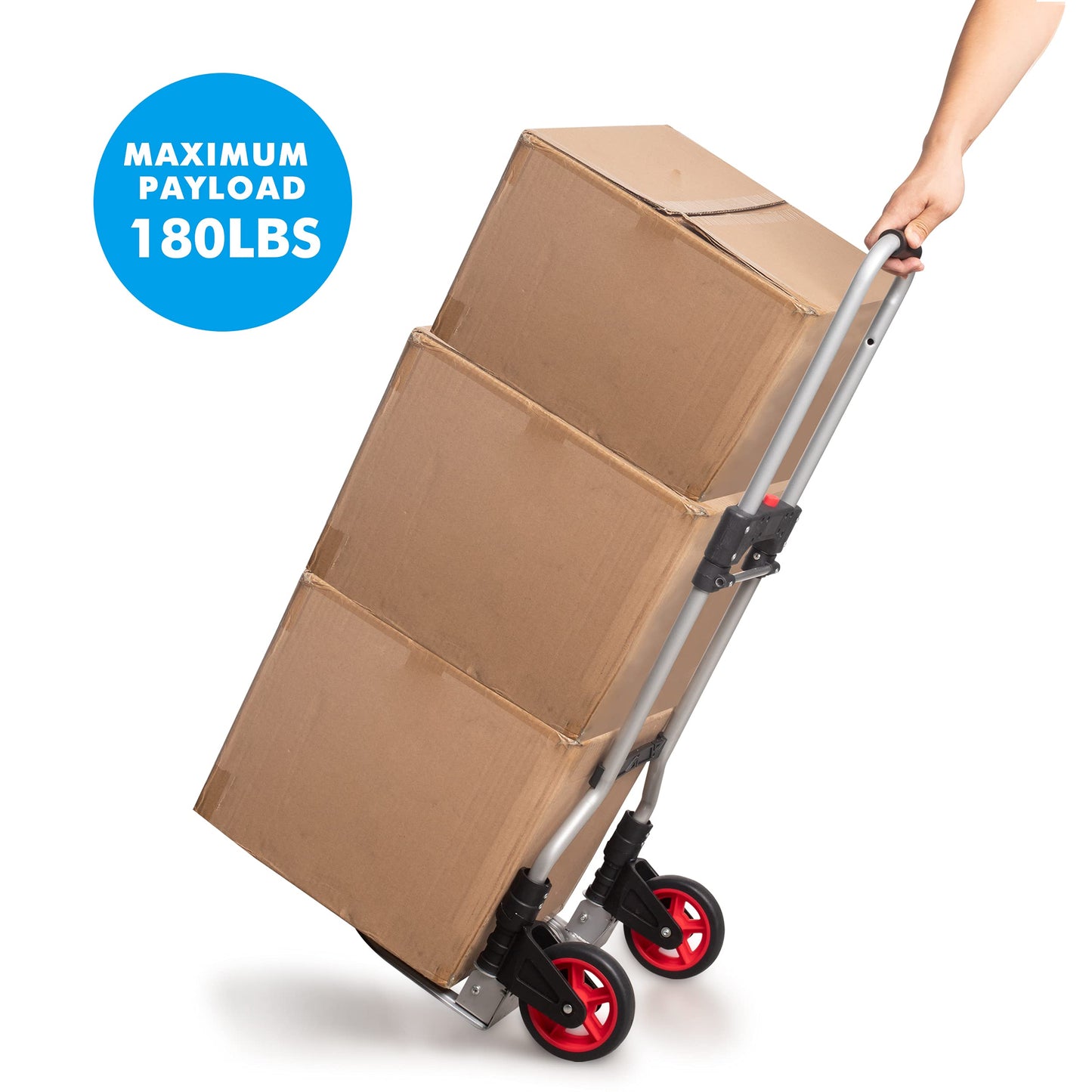 LEADALLWAY Dolly Cart Folding Hand Truck and Dolly,Steel Portable Cart with Telescoping Handle and Nylon+Rubber Wheels 180 lbs Capacity