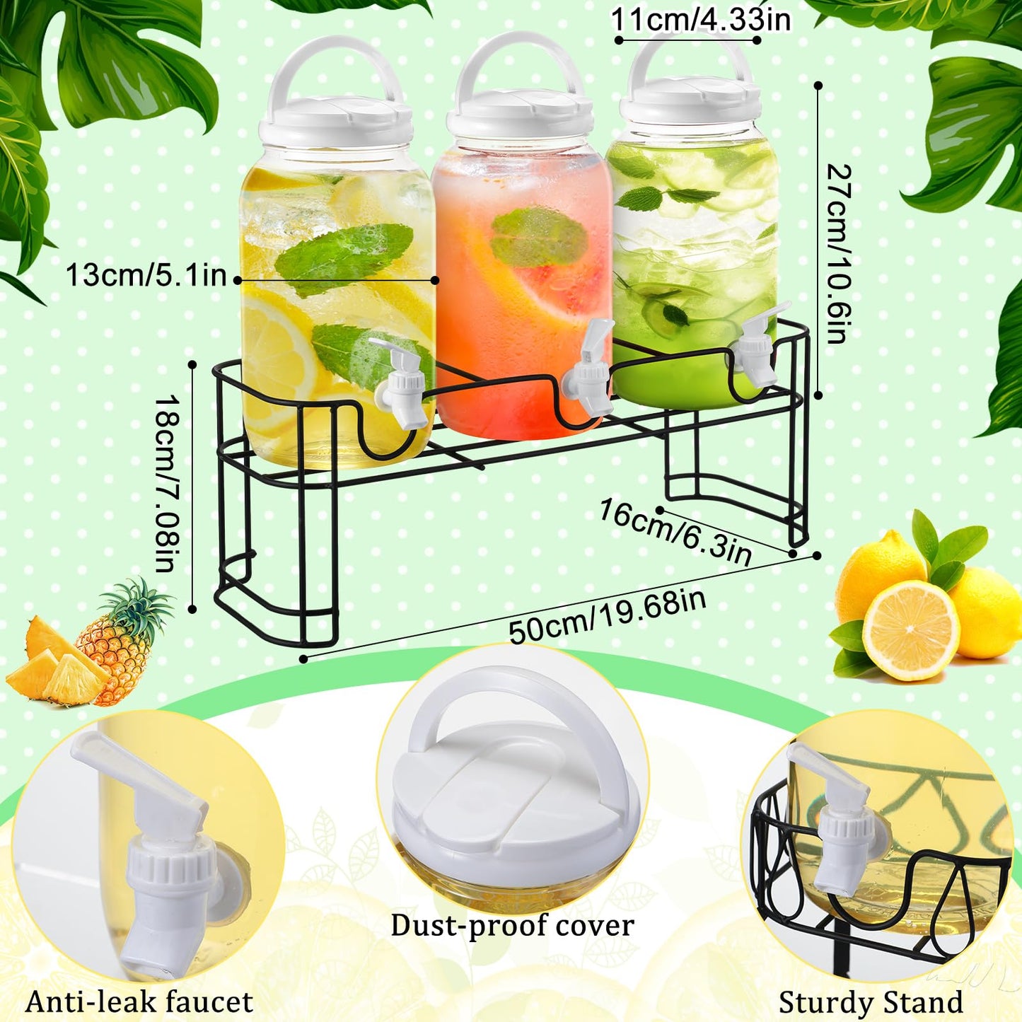 Tanlade Plastic Drink Dispenser with Stand Beverage Dispenser with Sturdy Metal Base Juice Dispensers for Parties Lemonade Jar Spigot for Weddings Countertop, Each 1 Gallon(White)