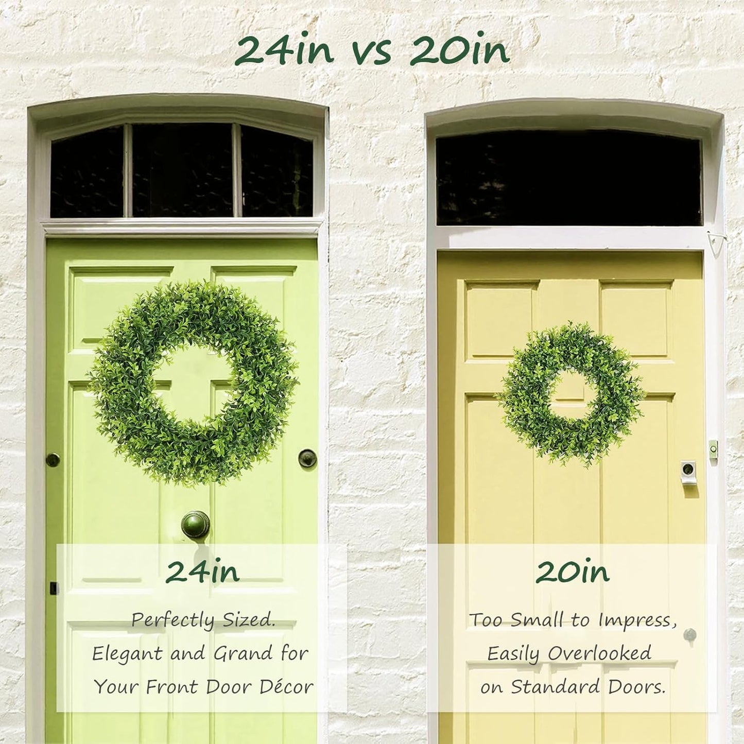 Petalyn 24 Inch Large Boxwood Wreath Spring Summer with Sash Artificial Green Wreaths for Front Door Farmhouse Wedding Window Hanging Wall All Year Round Indoor & Outdoor St Patrick's Day Decor